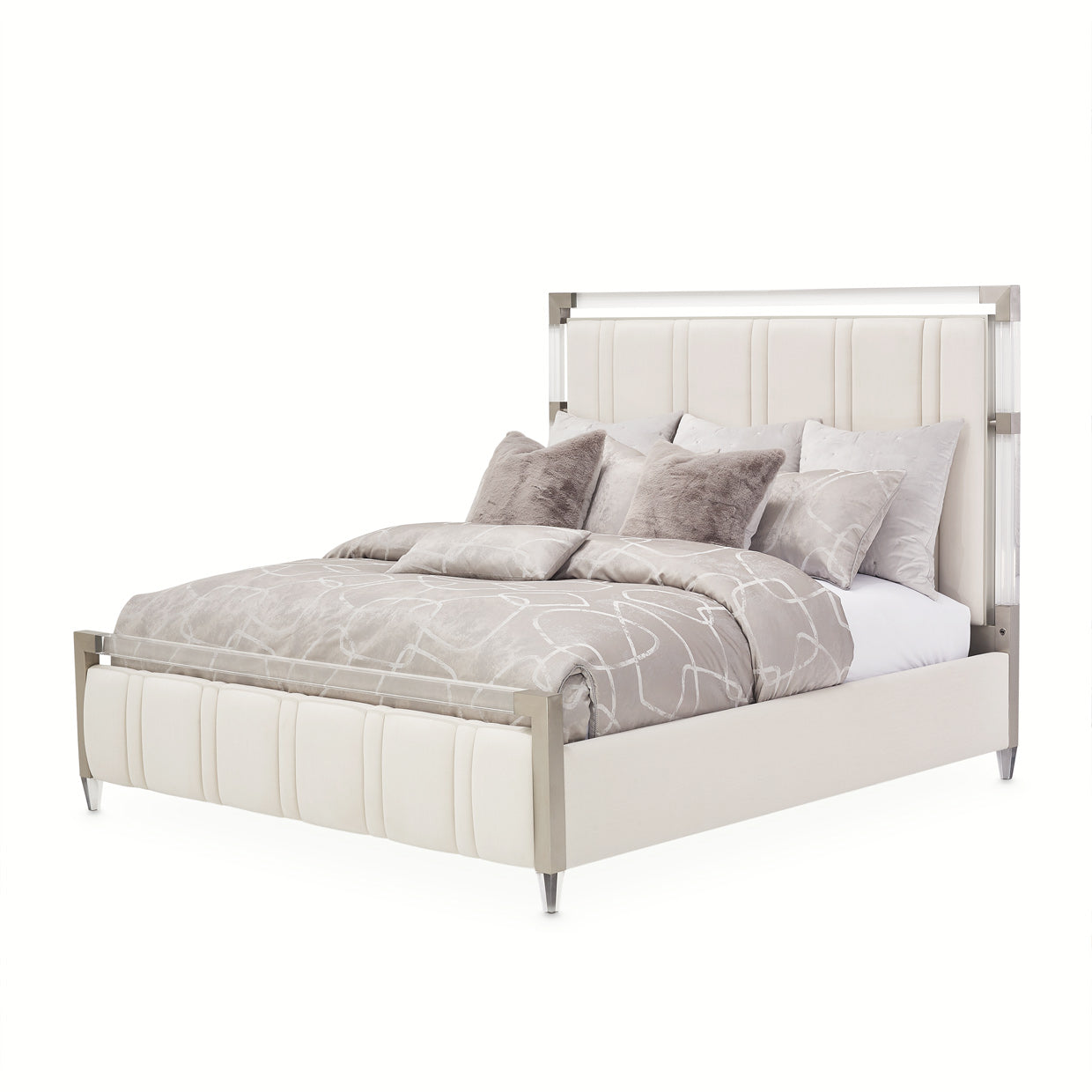 Penthouse Eastern King Short Panel Bed - Frosted Linen/Ash Gray