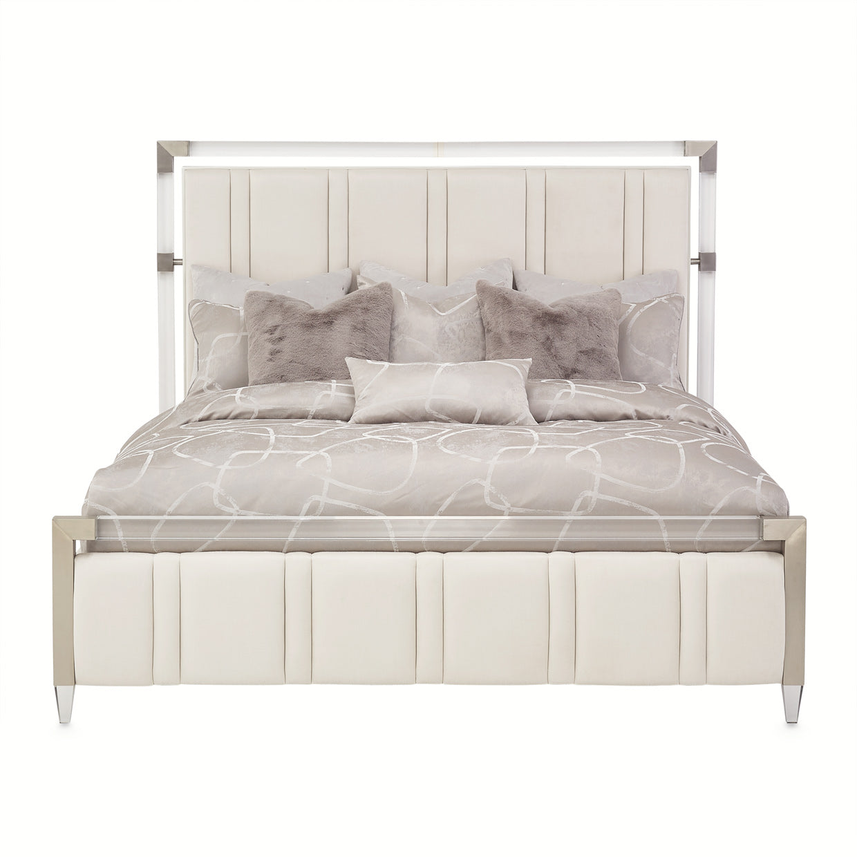 Penthouse Queen Short Panel Bed - Frosted Linen/Ash Gray