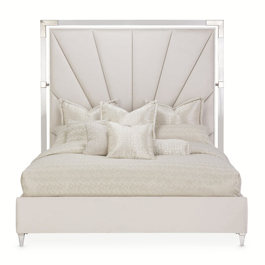 Penthouse Eastern King Tall Panel Bed - Frosted Linen/Ash Gray