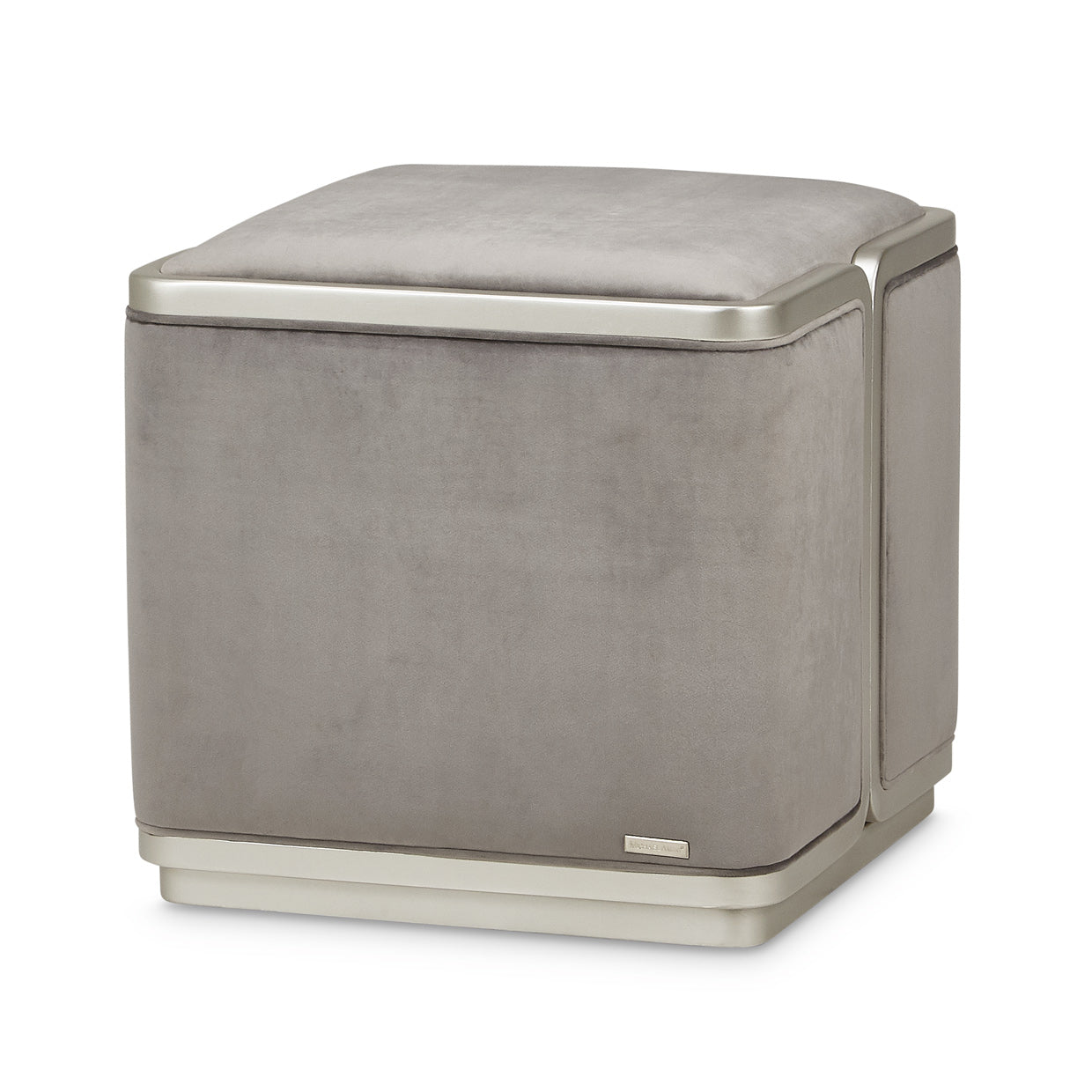 Linea Velvet Ottoman - Gray Pearl/Silver Mist