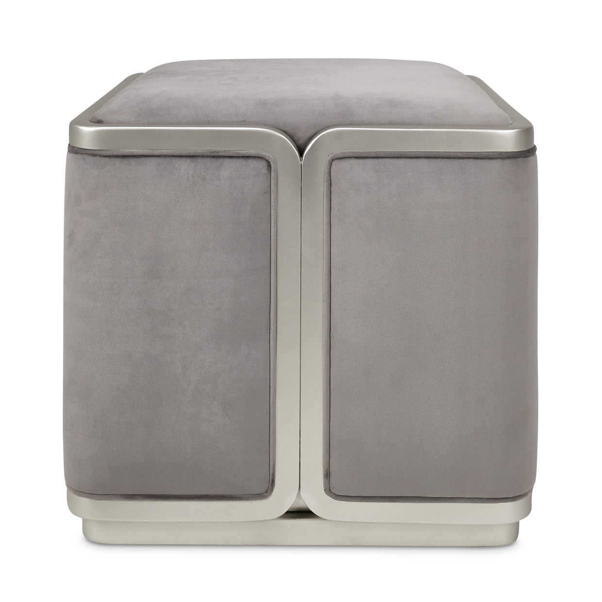 Linea Velvet Ottoman - Gray Pearl/Silver Mist