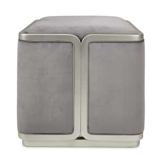 Linea Velvet Ottoman - Gray Pearl/Silver Mist
