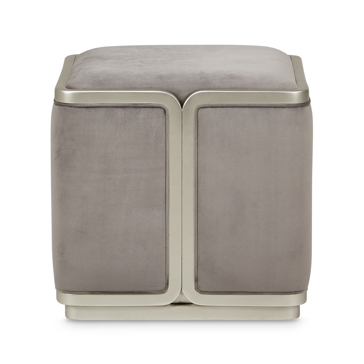 Linea Velvet Ottoman - Gray Pearl/Silver Mist