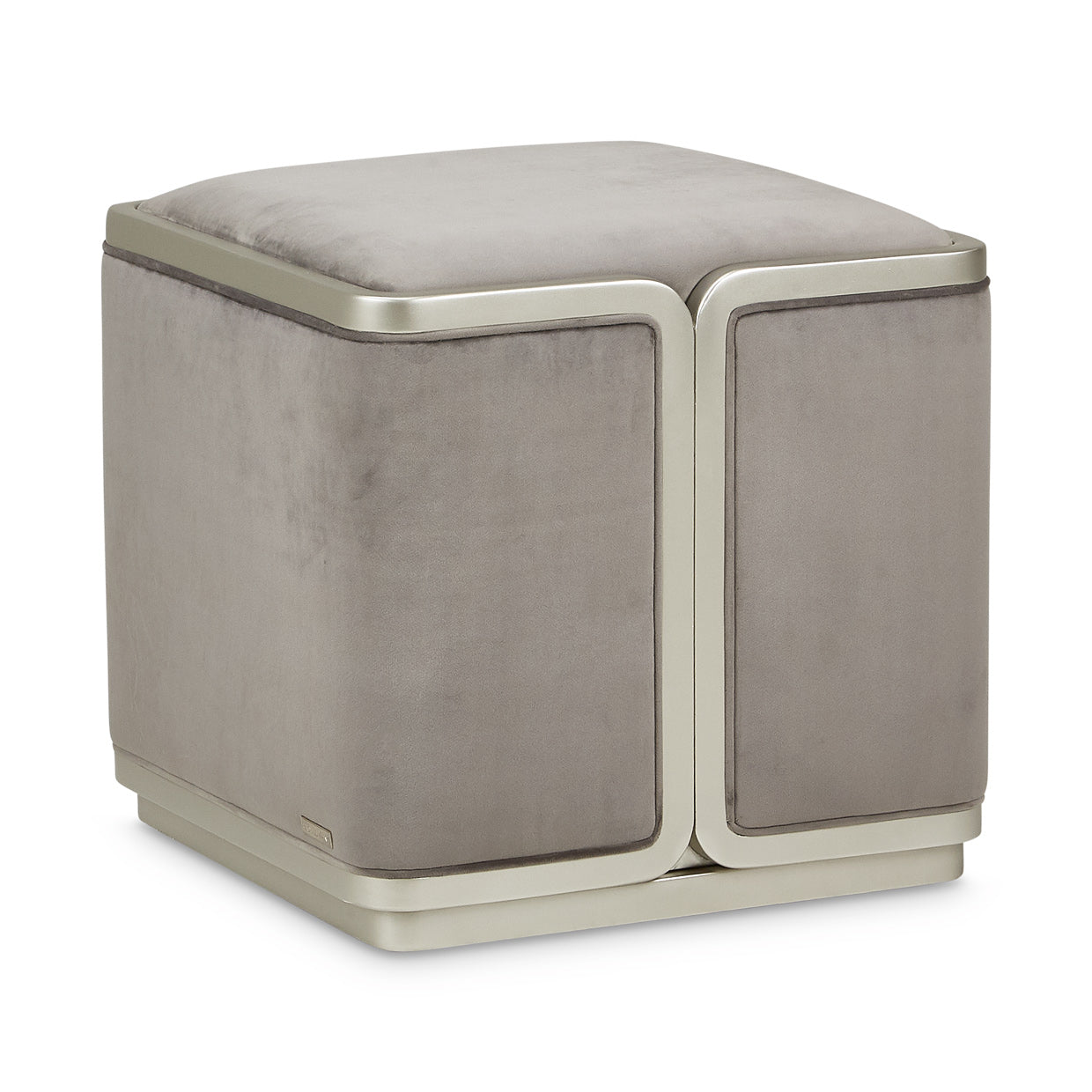 Linea Velvet Ottoman - Gray Pearl/Silver Mist