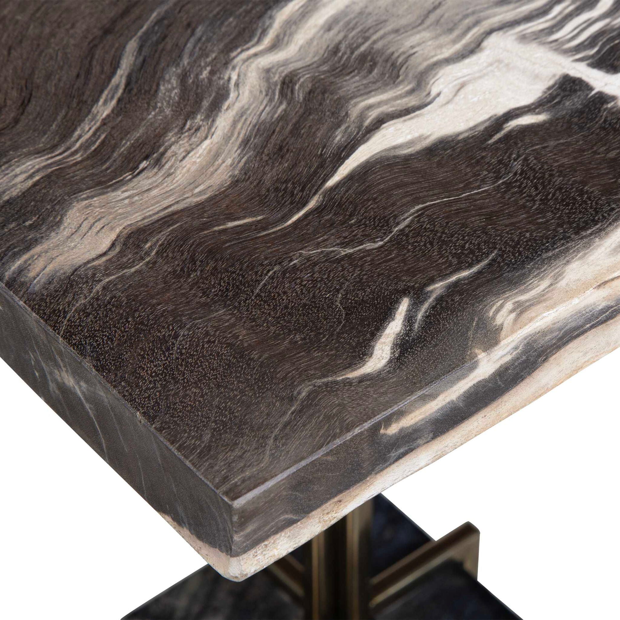 Rowman - Petrified Wood Accent Table - Bronze