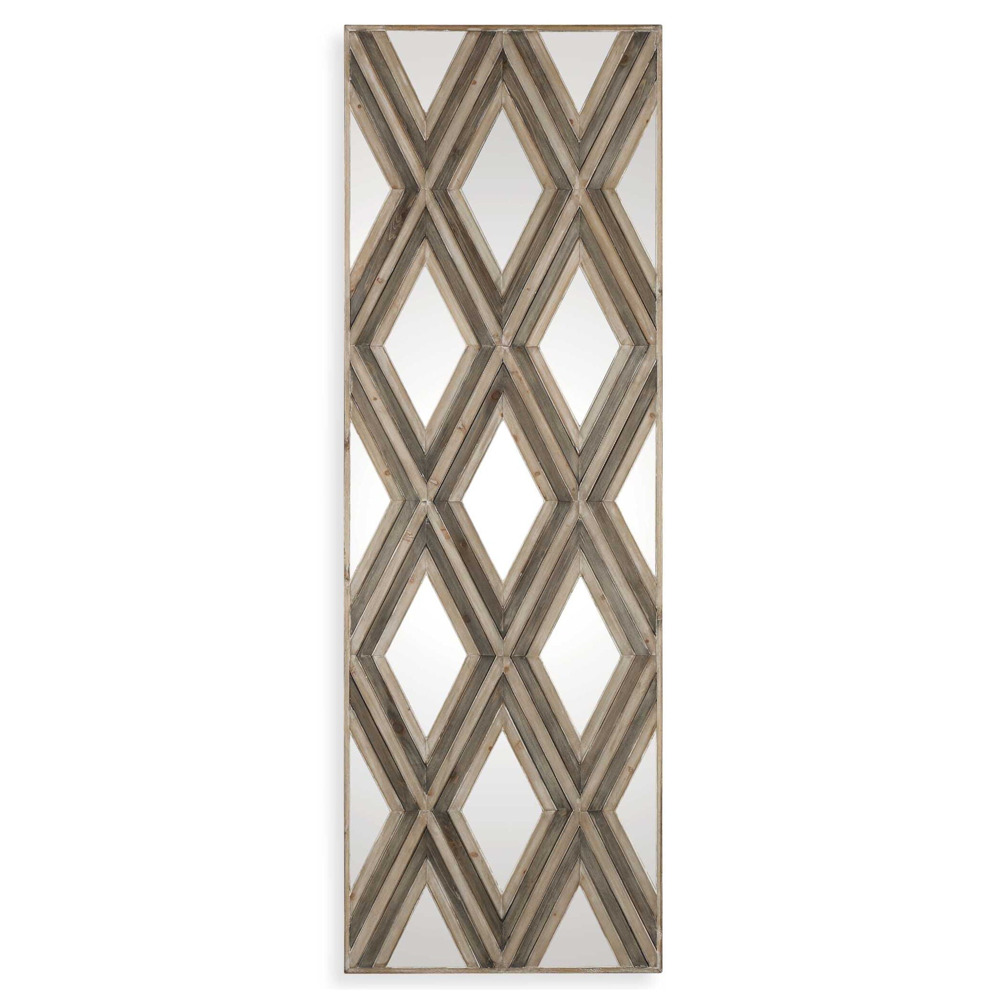 Tahira - Geometric Argyle Pattern Wall Mirror - Light Brown