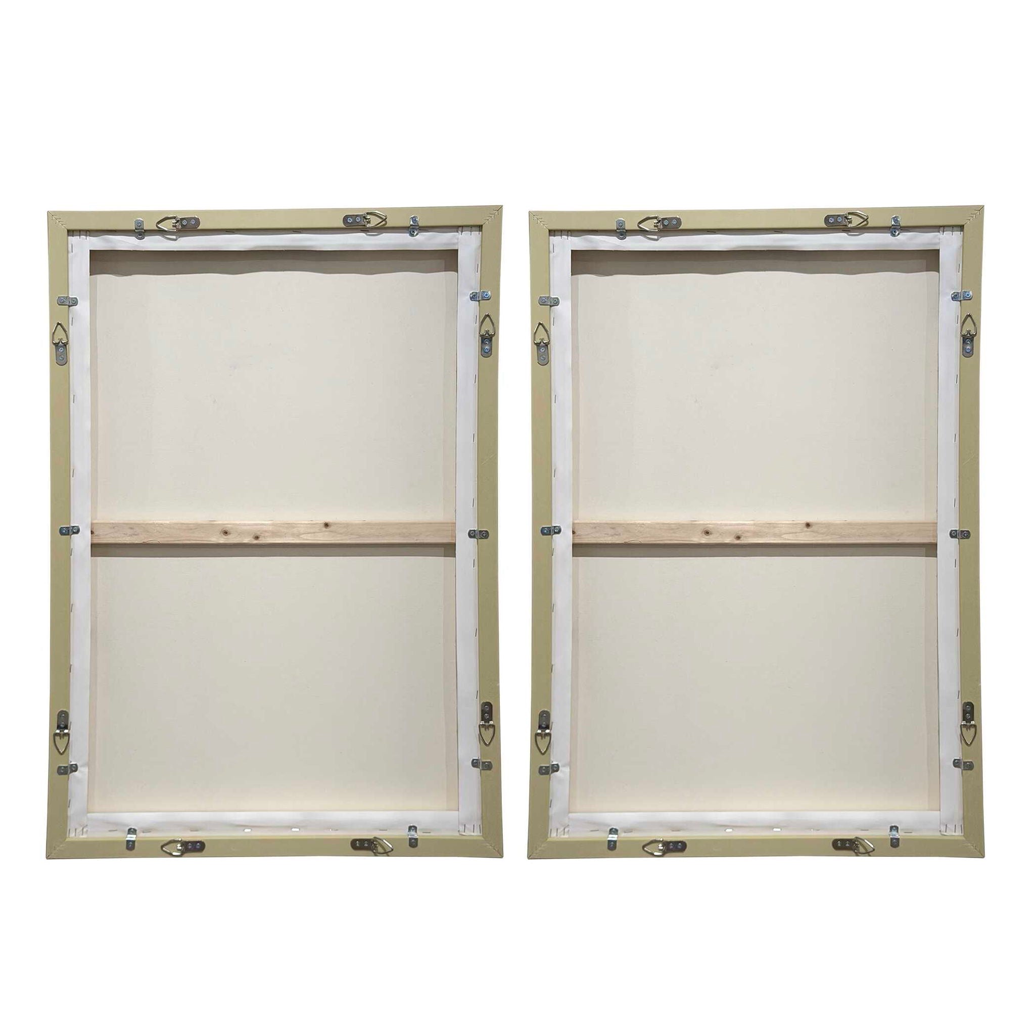 Abstract Afternoon - Framed Canvases (Set of 2) - Blue / Green / Pink / White / Woodtone / Yellow