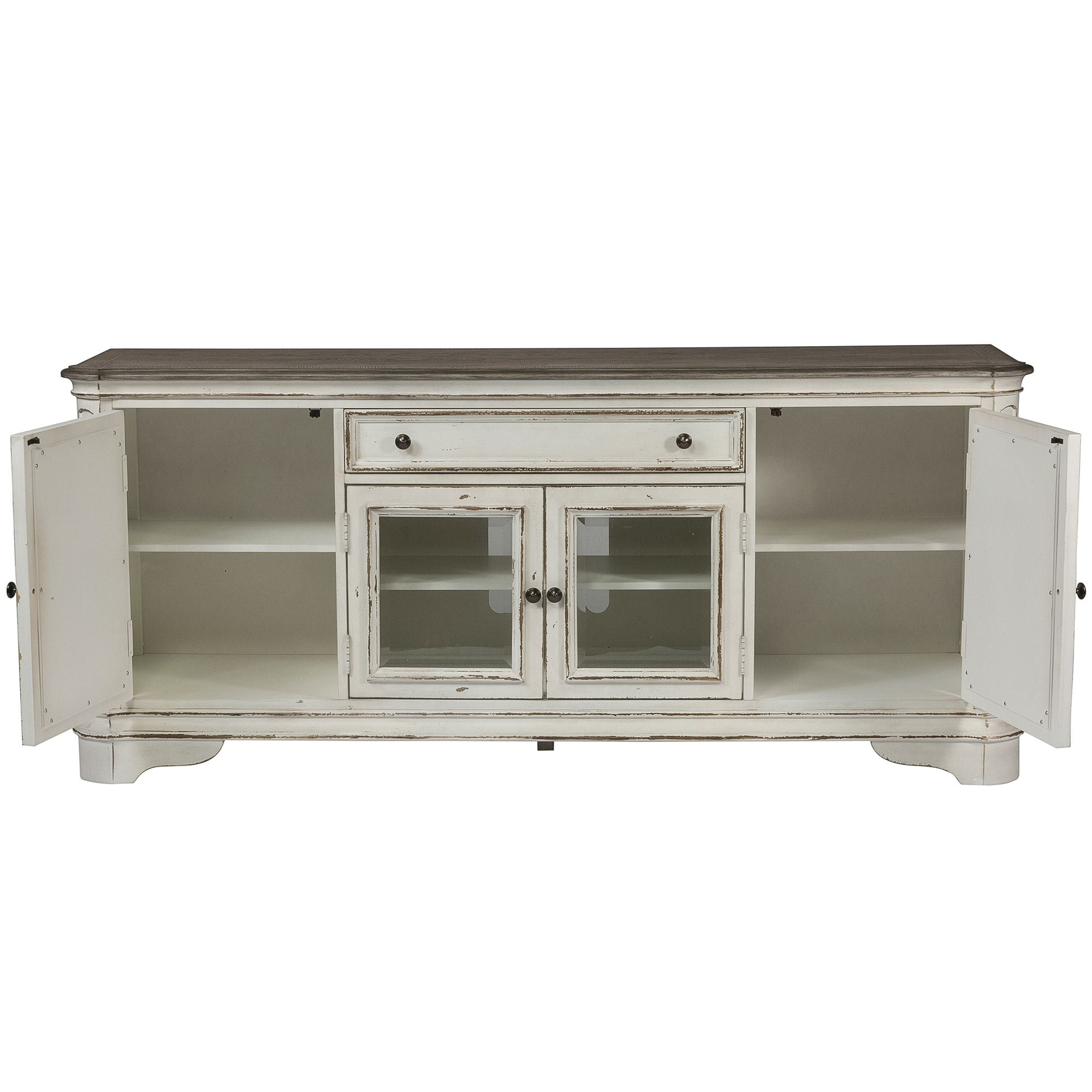 Magnolia Manor - Entertainment TV Stand (Glass Doors) - White