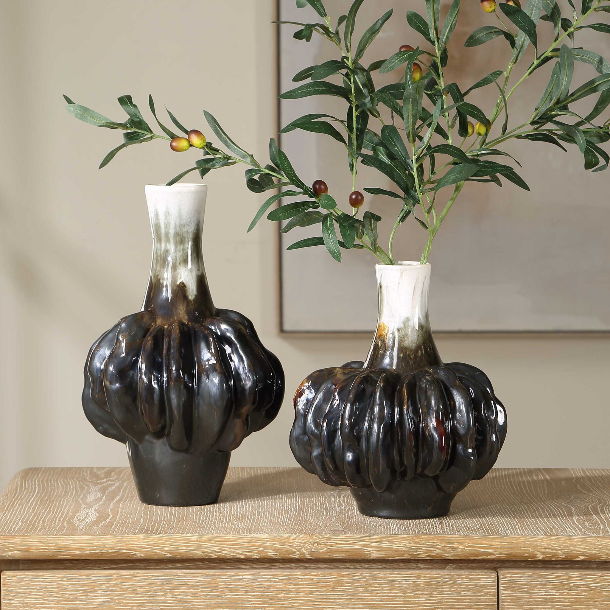 Umbrian - Gourd Vases (Set of 2) - White & Brown