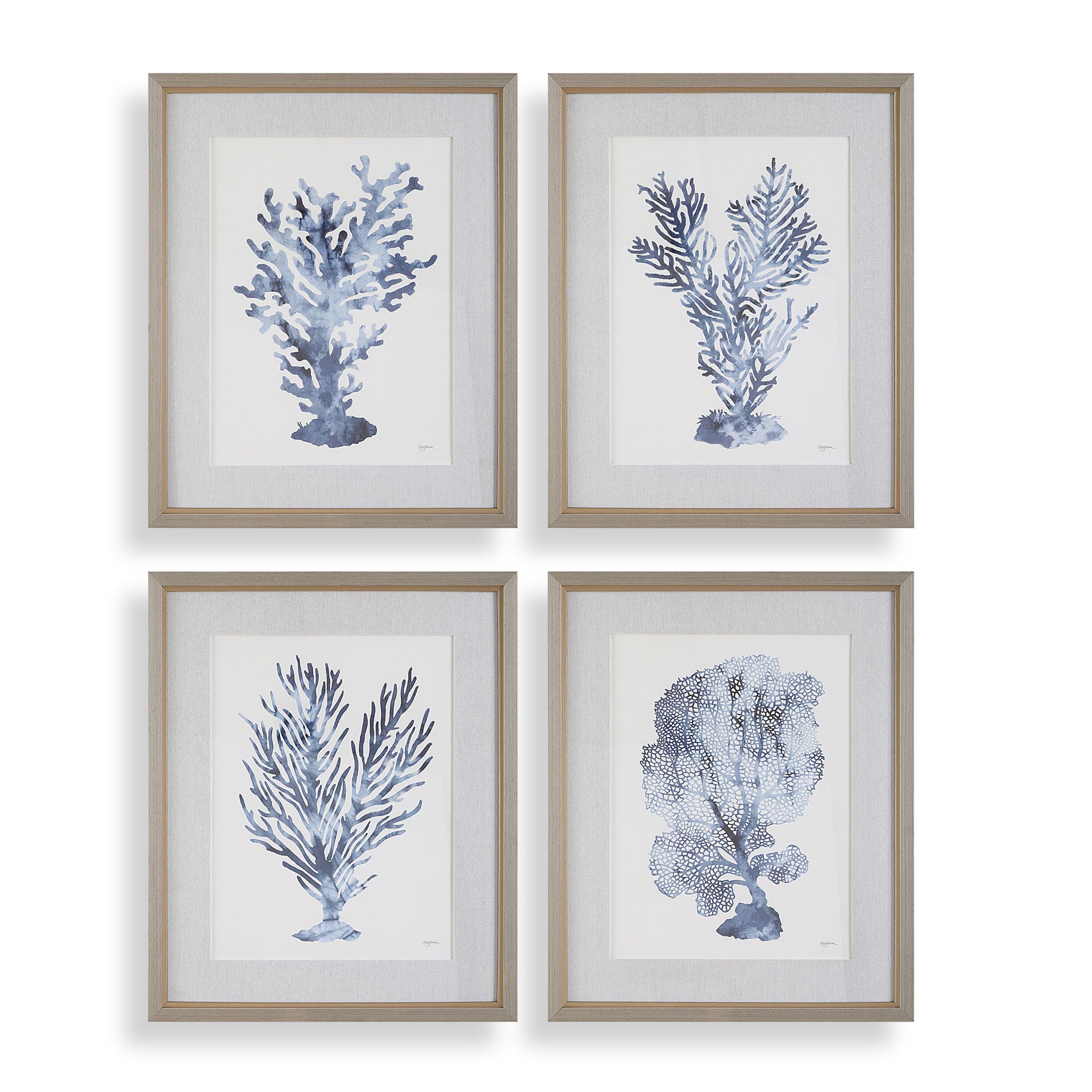 Shibori Coral - Framed Prints (Set of 4) - Light Gray