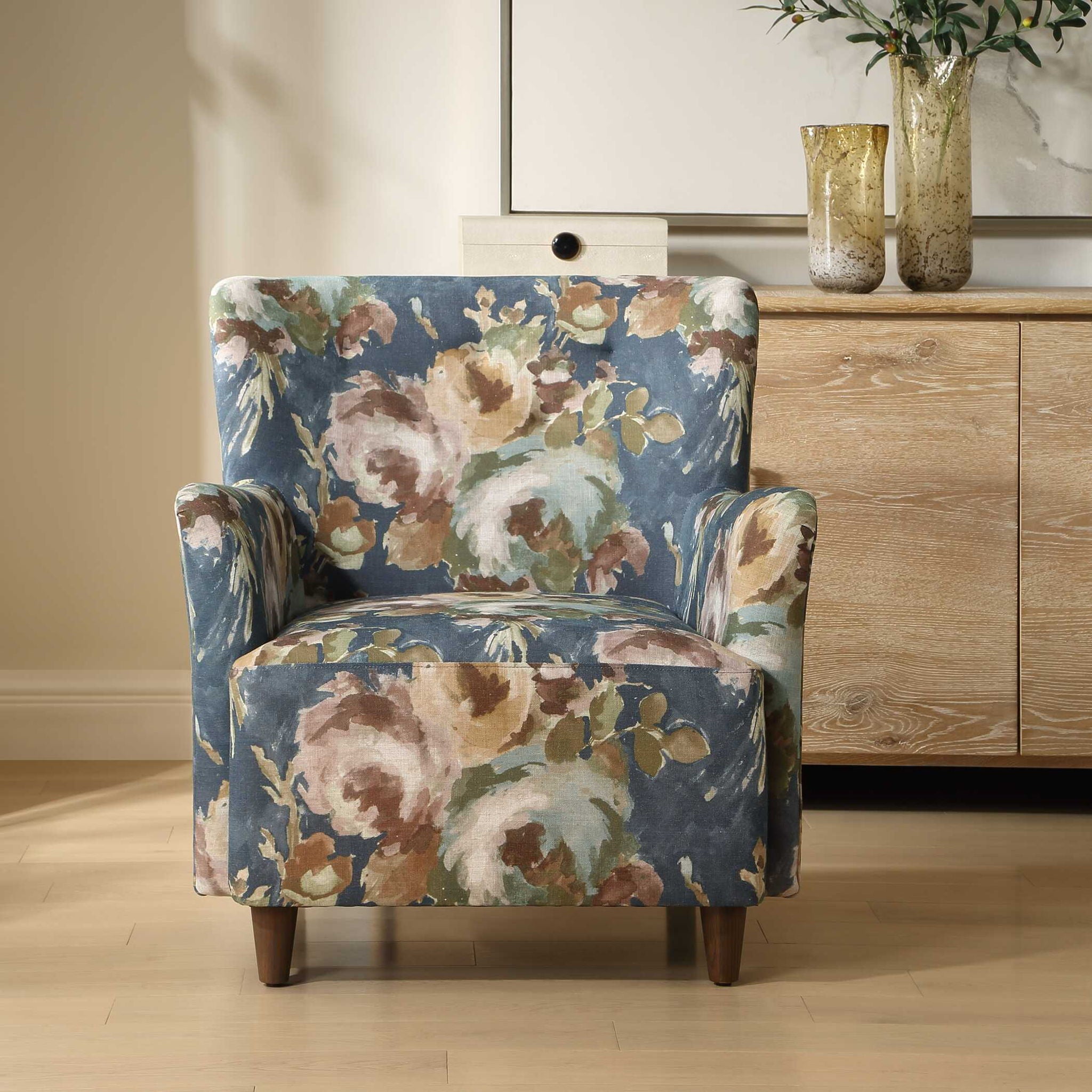 Lainey - Floral Upholstered Armchair - Blue