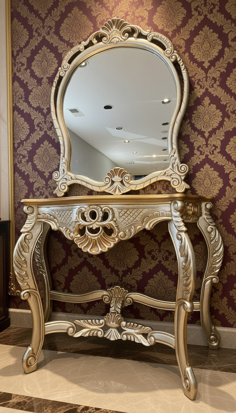 Classical Elizabeth Console Table and Mirror Set