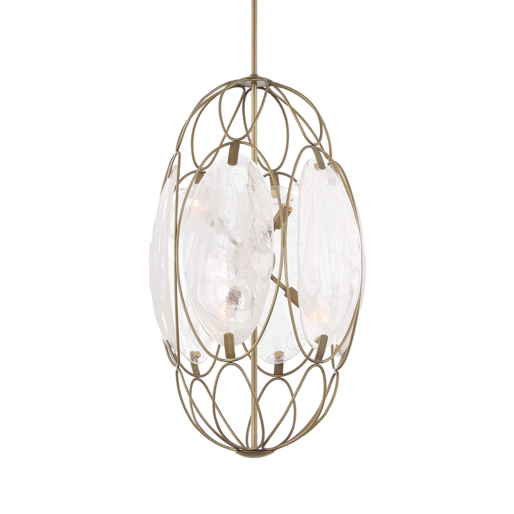 Valencia - 6 Light Glass Panel Pendant - Gold / White