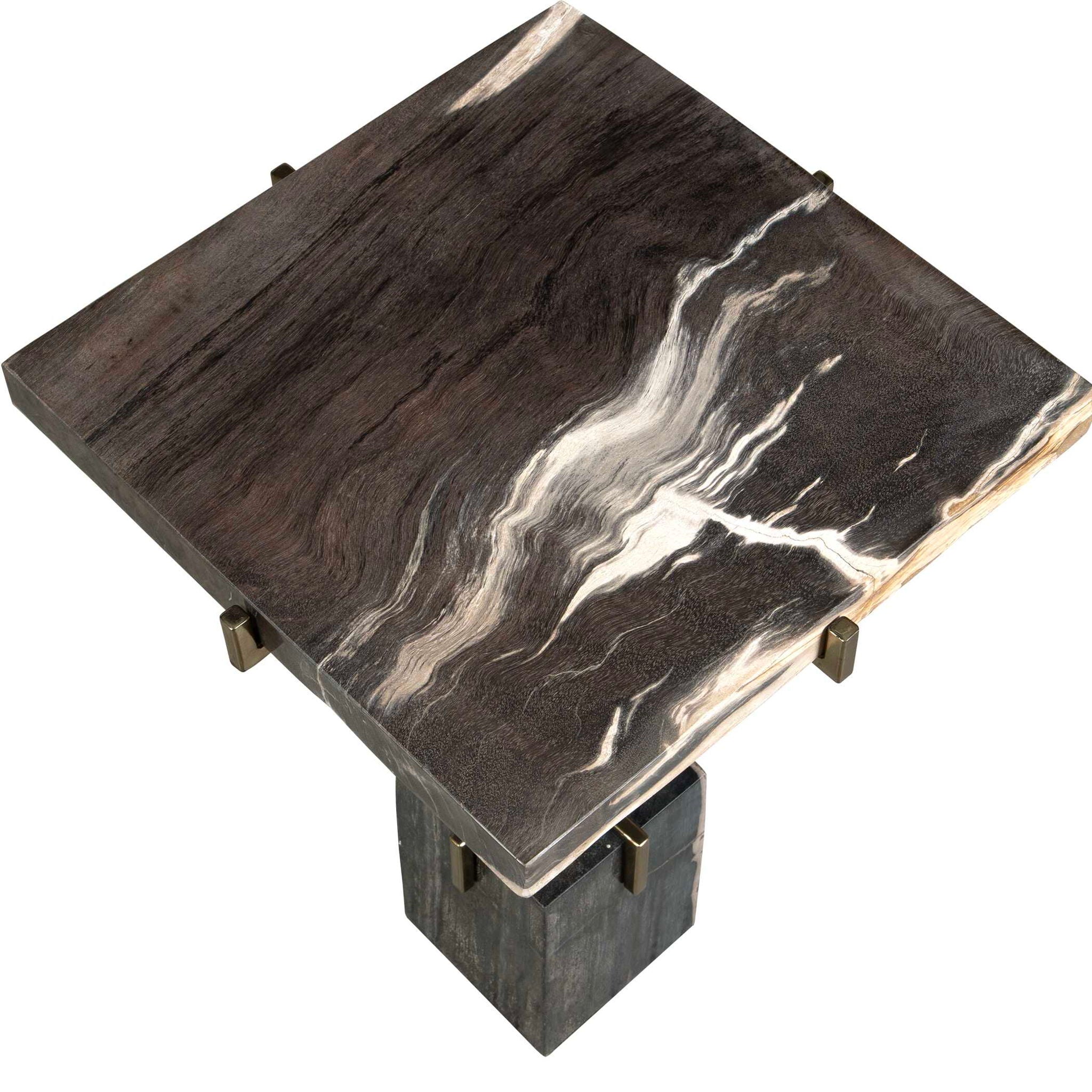 Rowman - Petrified Wood Accent Table - Bronze