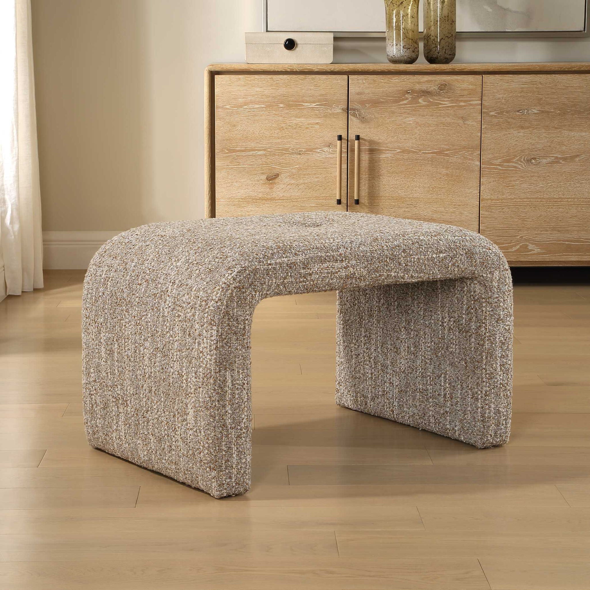 Leora - Upholstered Modern Small Bench - Brown