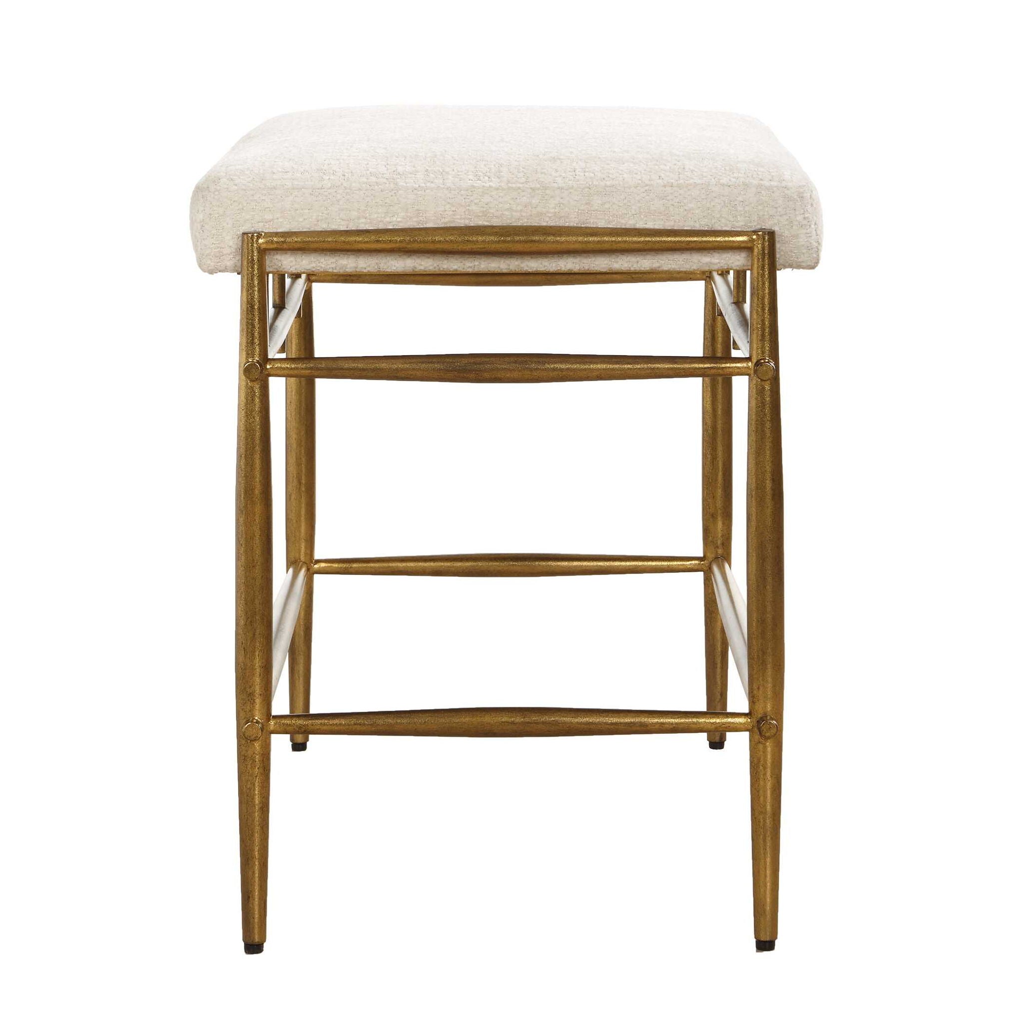 Karleen - Plush Small Brass Bench - White
