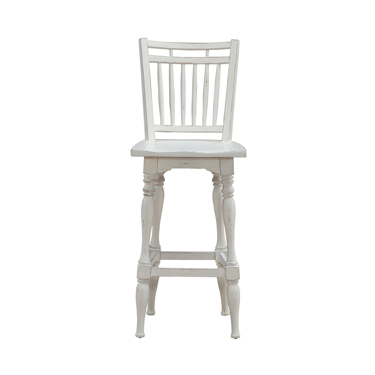 Magnolia Manor - Spindle Back Swivel Bar Stool - Antique White & Weathered Bark