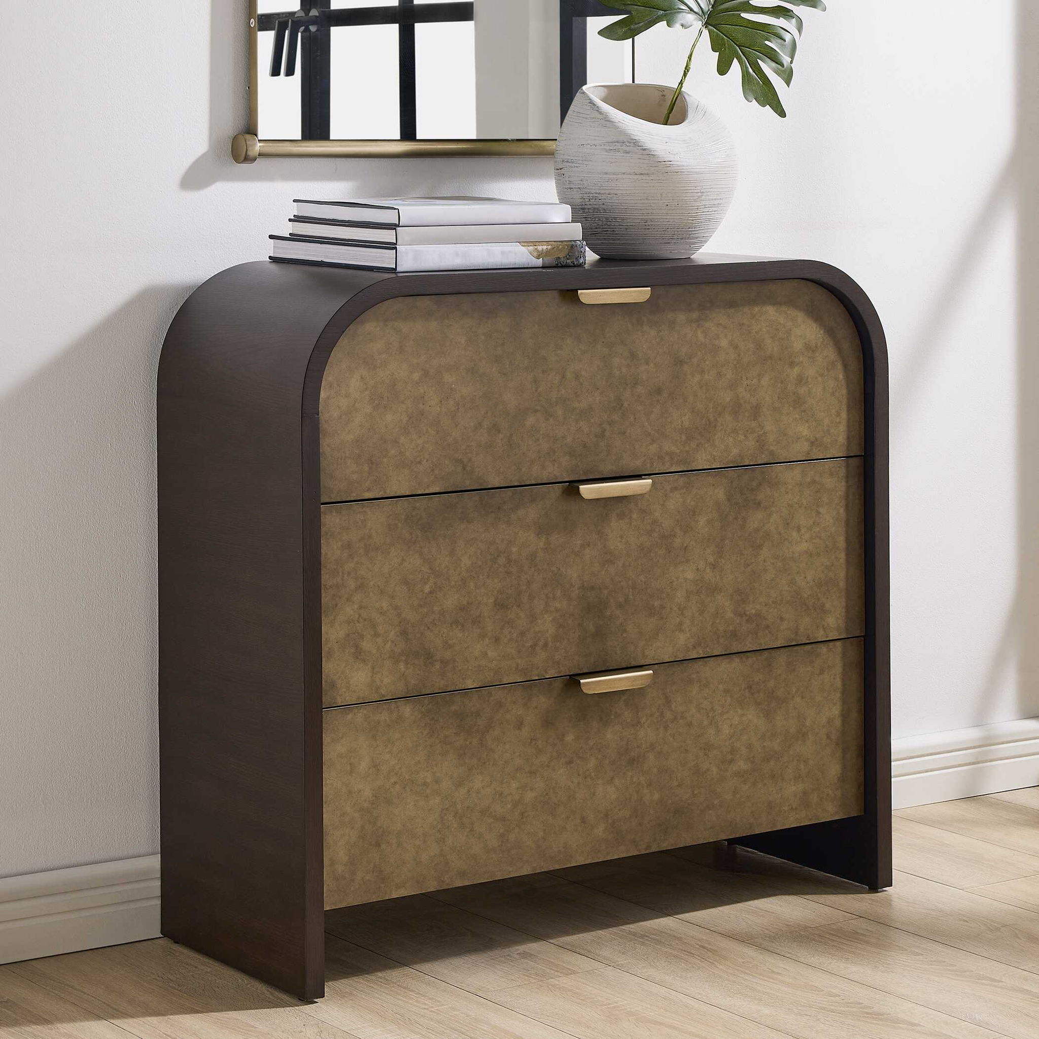 Byrams - 3 Drawer Oak Chest - Brown / Gold / Woodtone