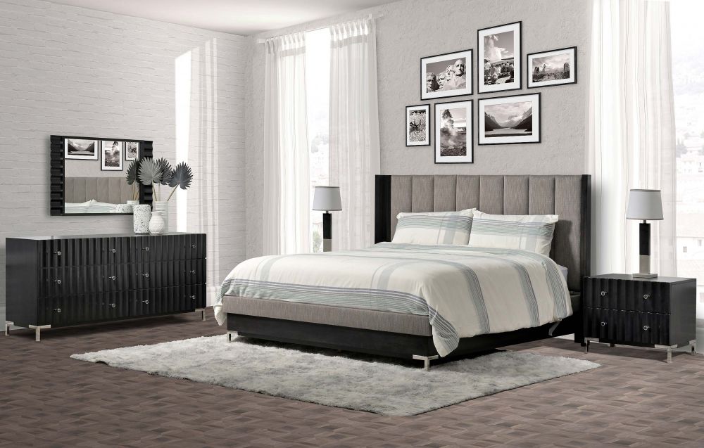 Amish American modern Bed 1A/ choice of wood finish & fabric