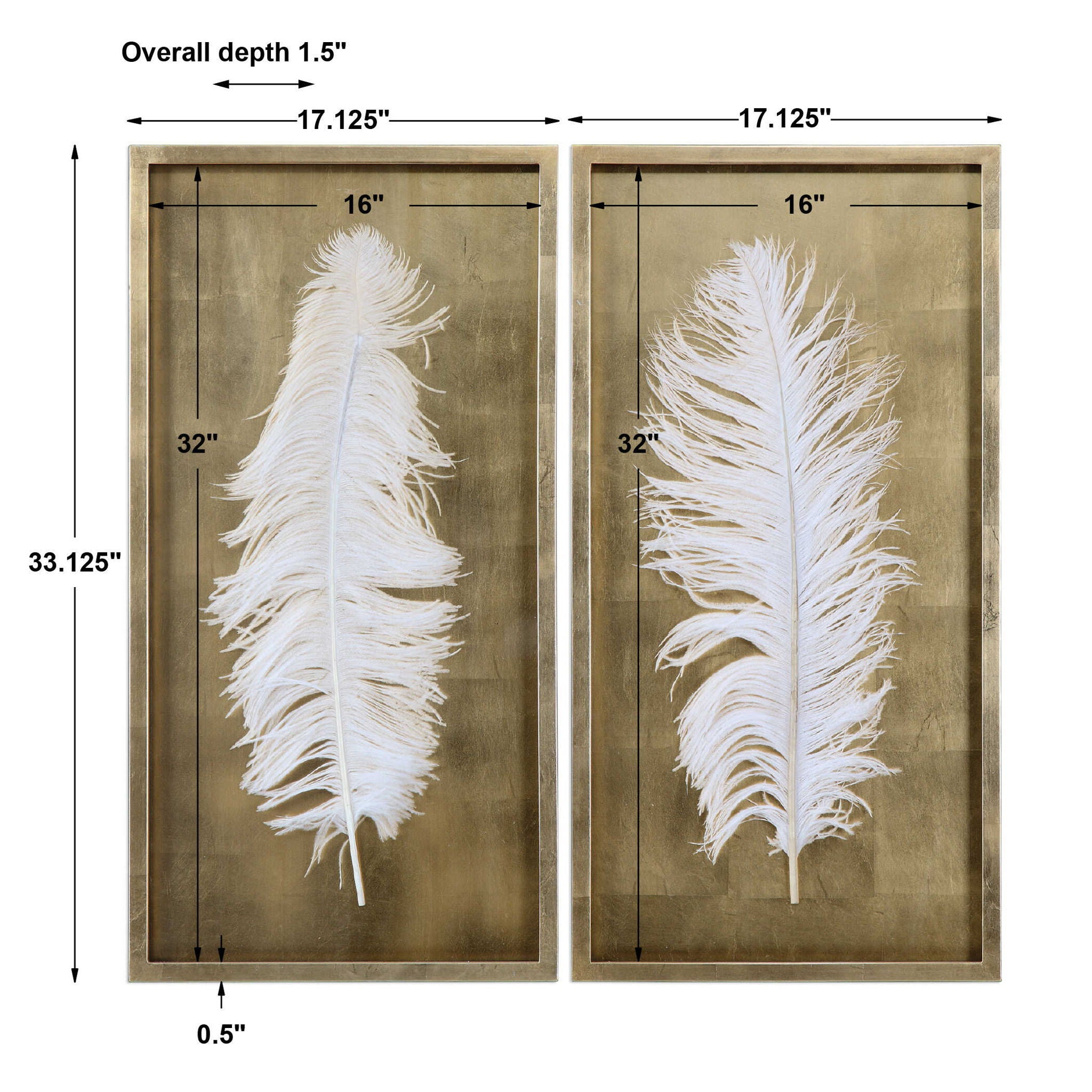 White Feathers - Shadow Box (Set of 2) - Gold
