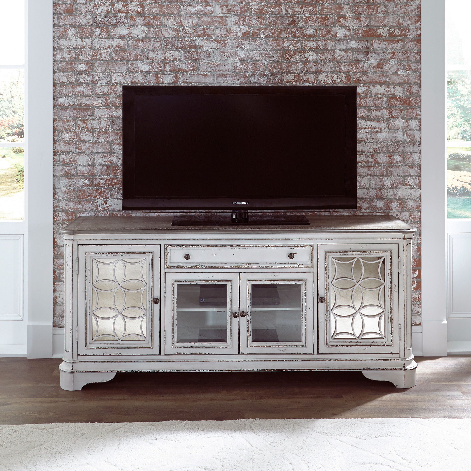 Magnolia Manor - Entertainment TV Stand (Glass Doors) - White