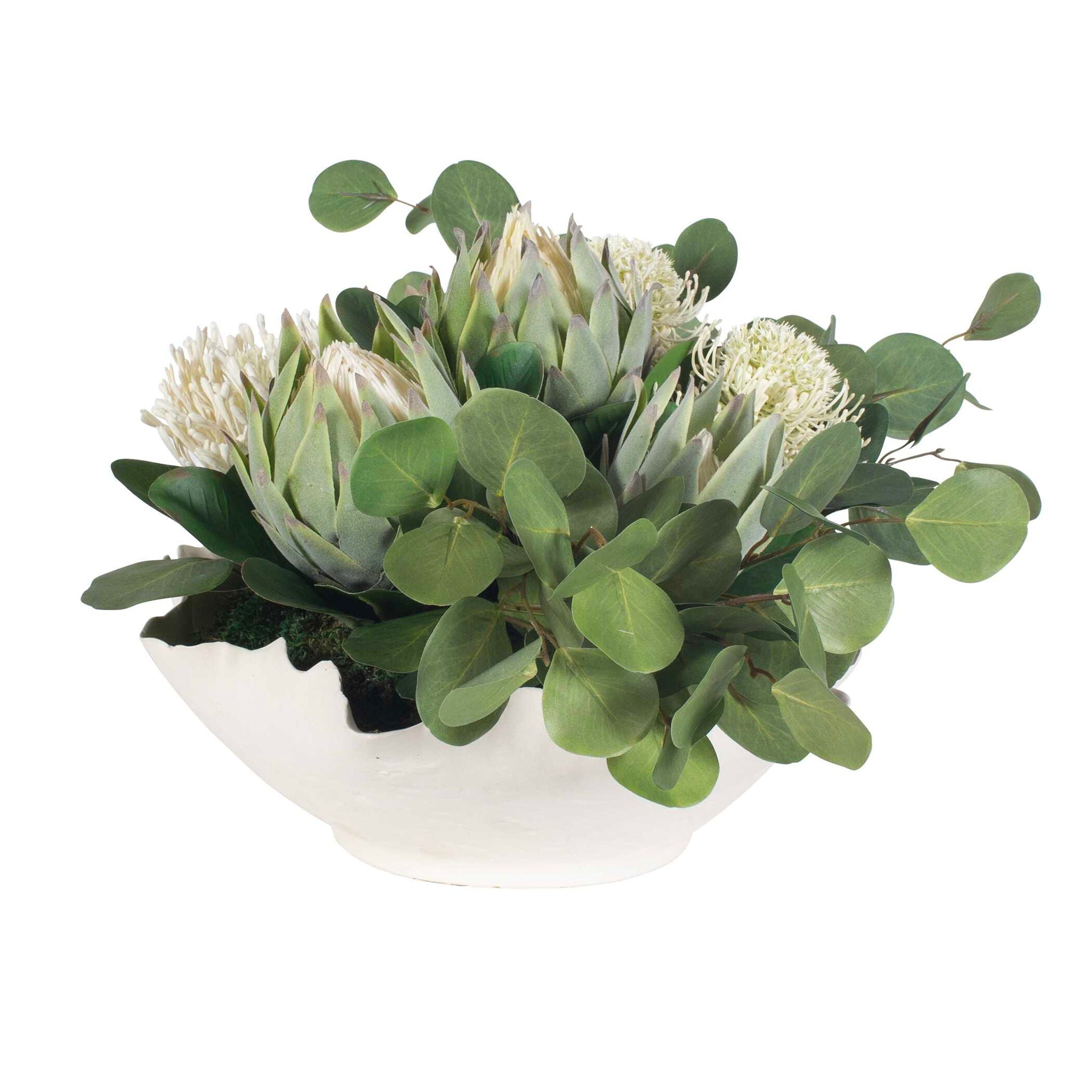 Protea Blooms - Bowl Centerpiece - Green / White