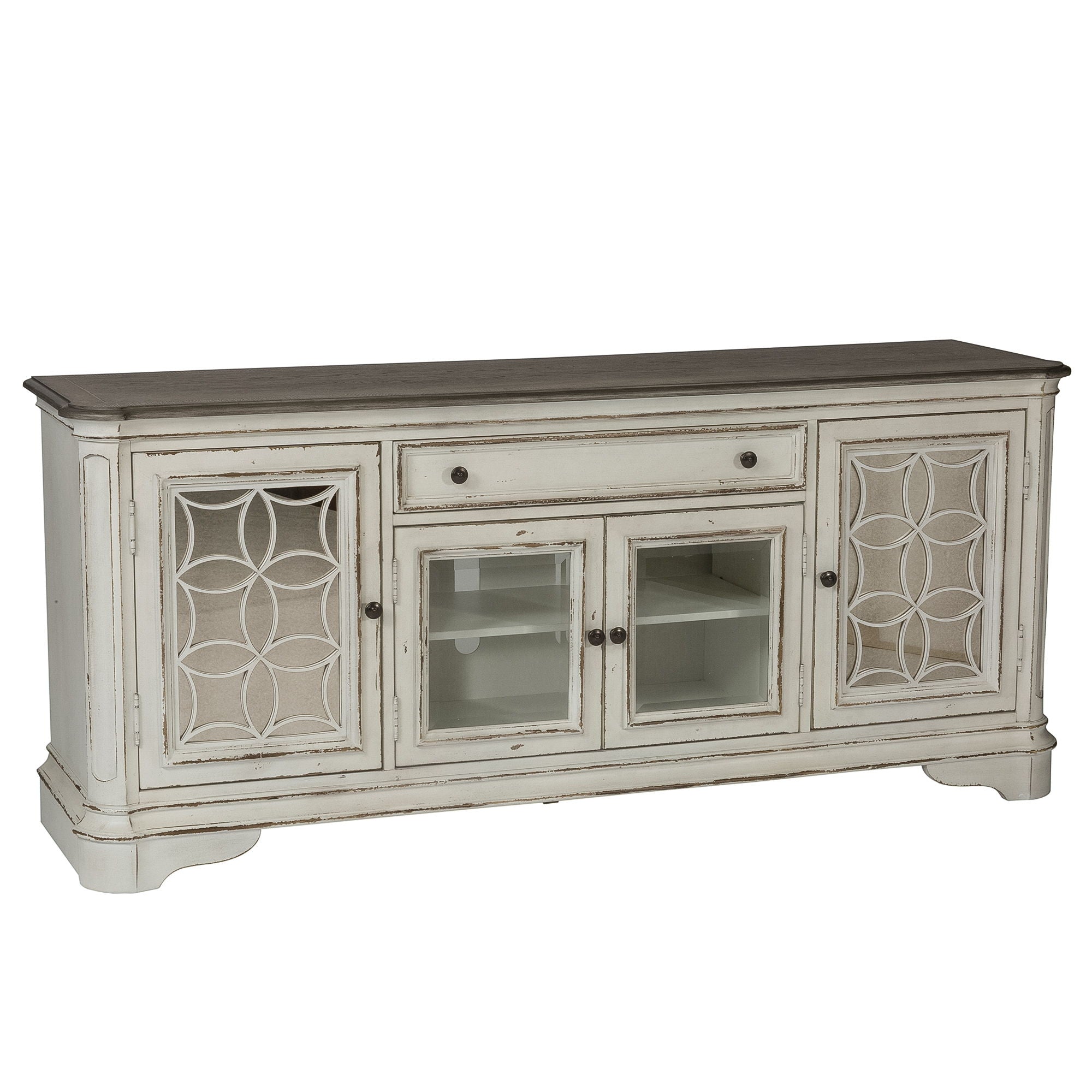 Magnolia Manor - Entertainment TV Stand (Glass Doors) - White