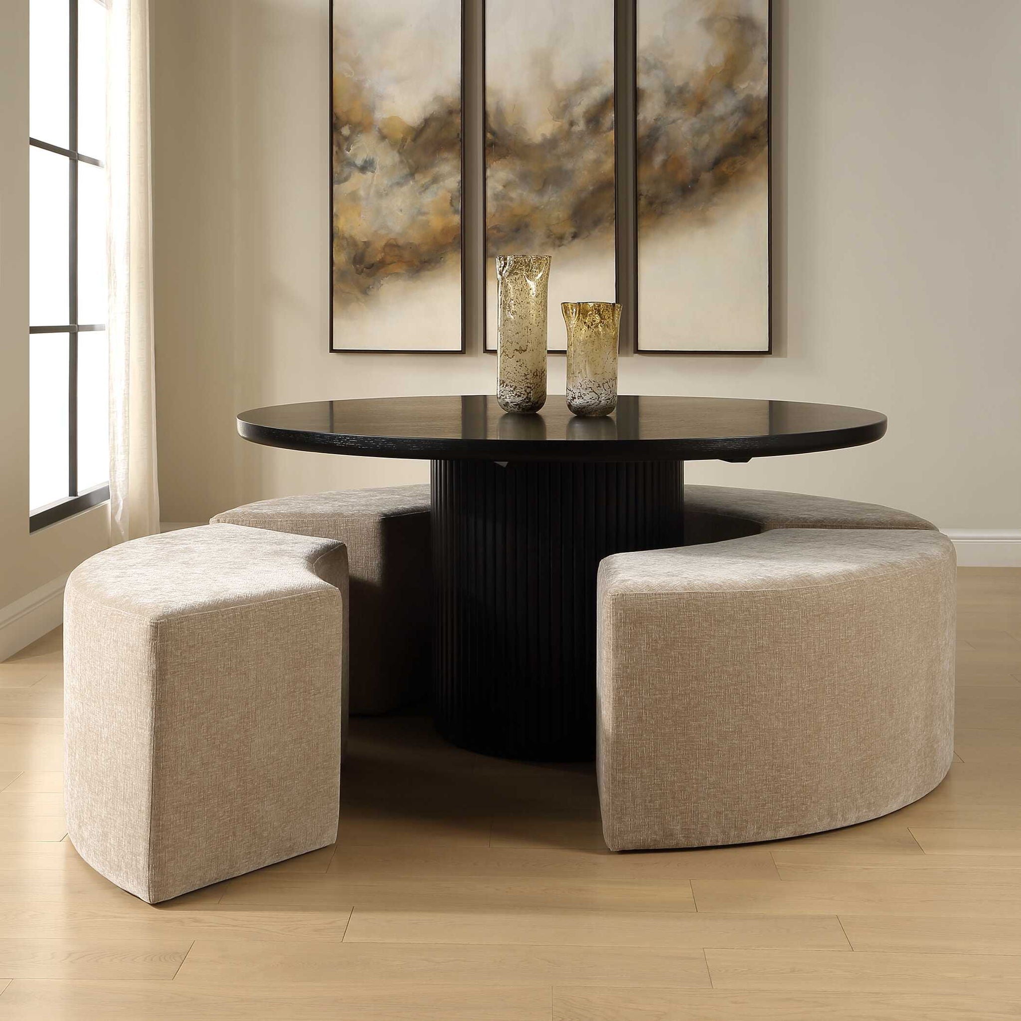 Khai - Rounded Plush Dining Bench - Brown