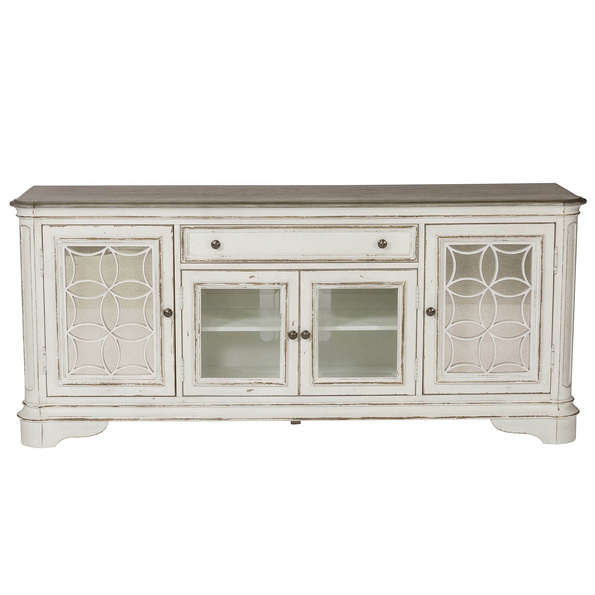 Magnolia Manor - Entertainment TV Stand (Glass Doors) - White