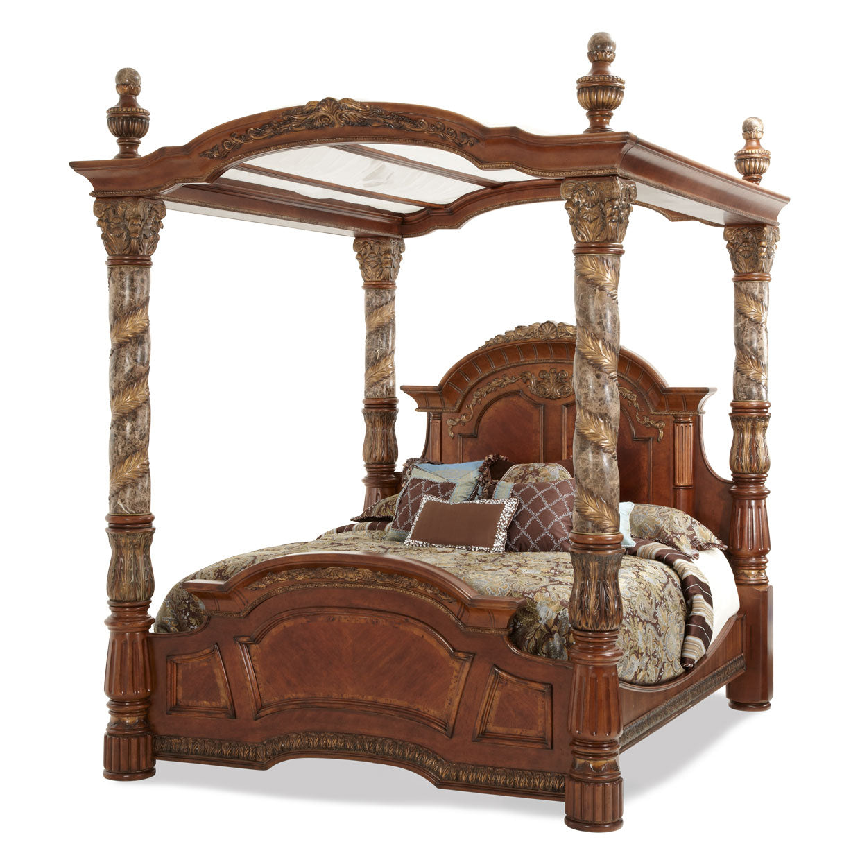 Villa Valencia Eastern King Canopy Bed - Classic Chestnut