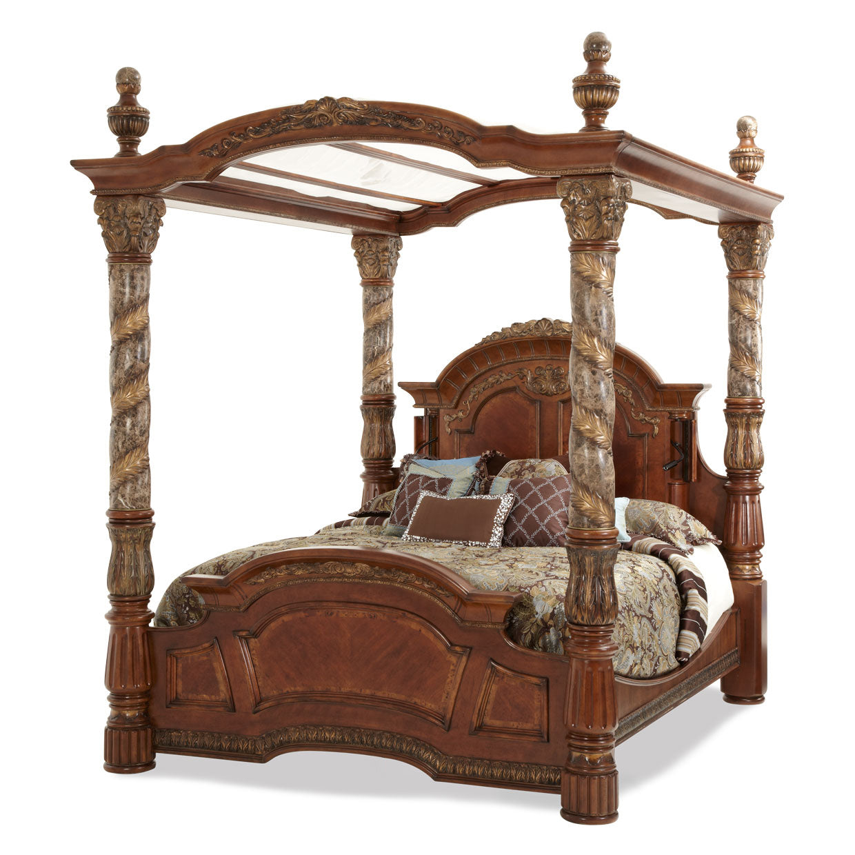 Villa Valencia Cal. King Canopy Bed - Classic Chestnut