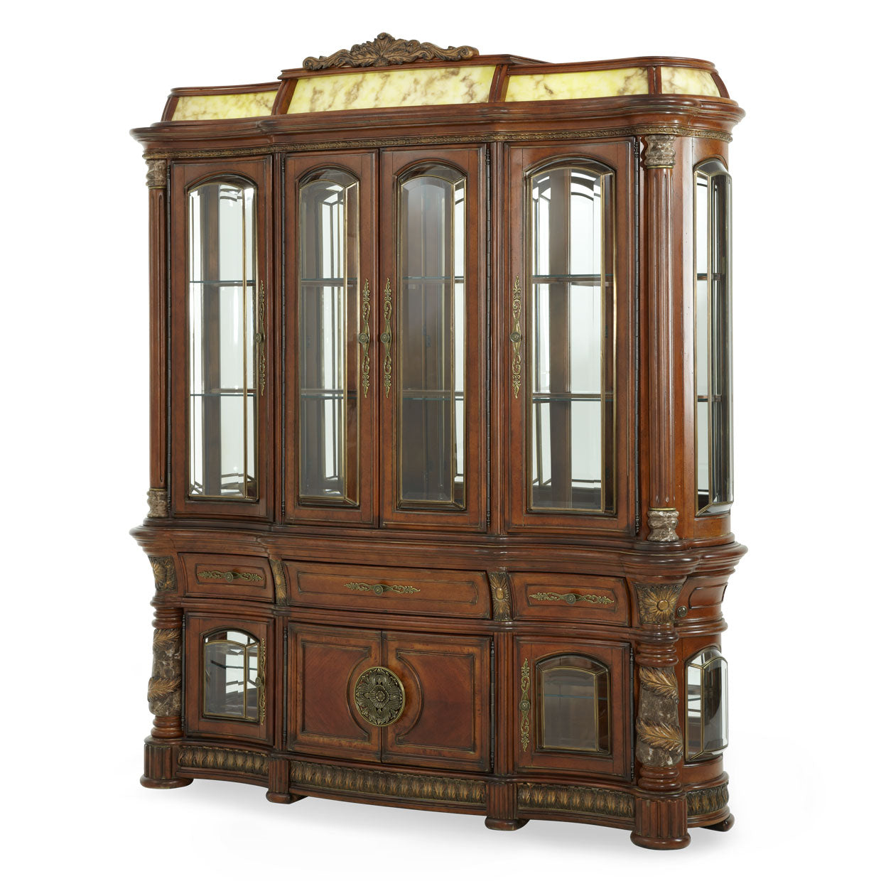 Villa Valencia China Cabinet with Lighted Top - Classic Chestnut