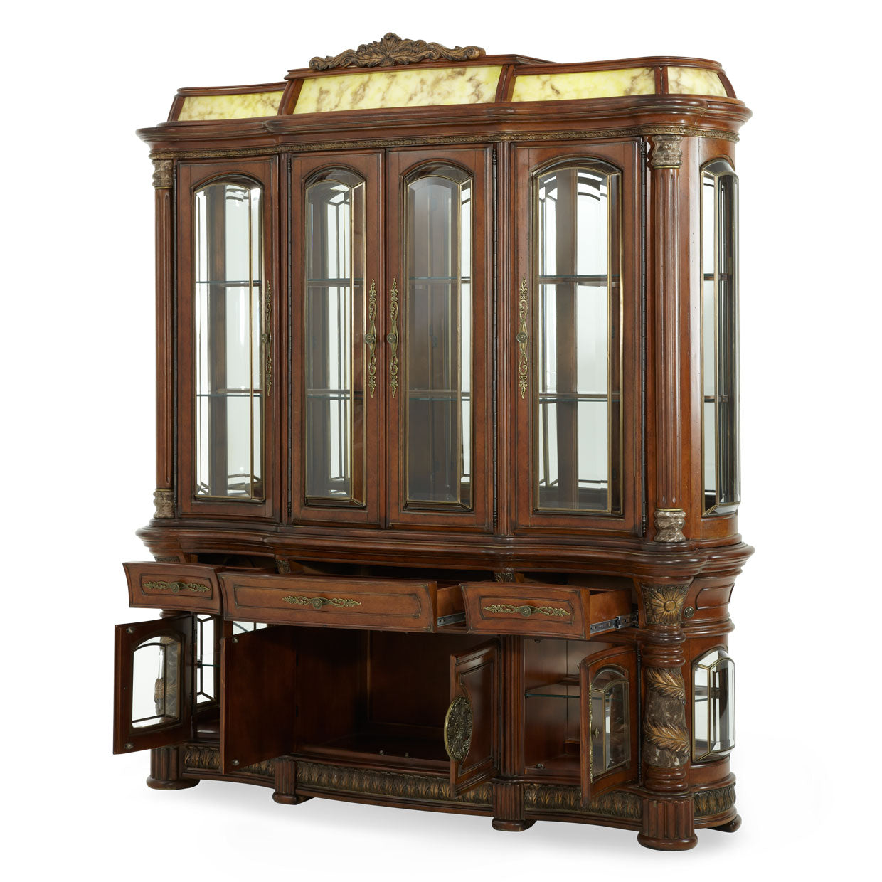 Villa Valencia China Cabinet with Lighted Top - Classic Chestnut