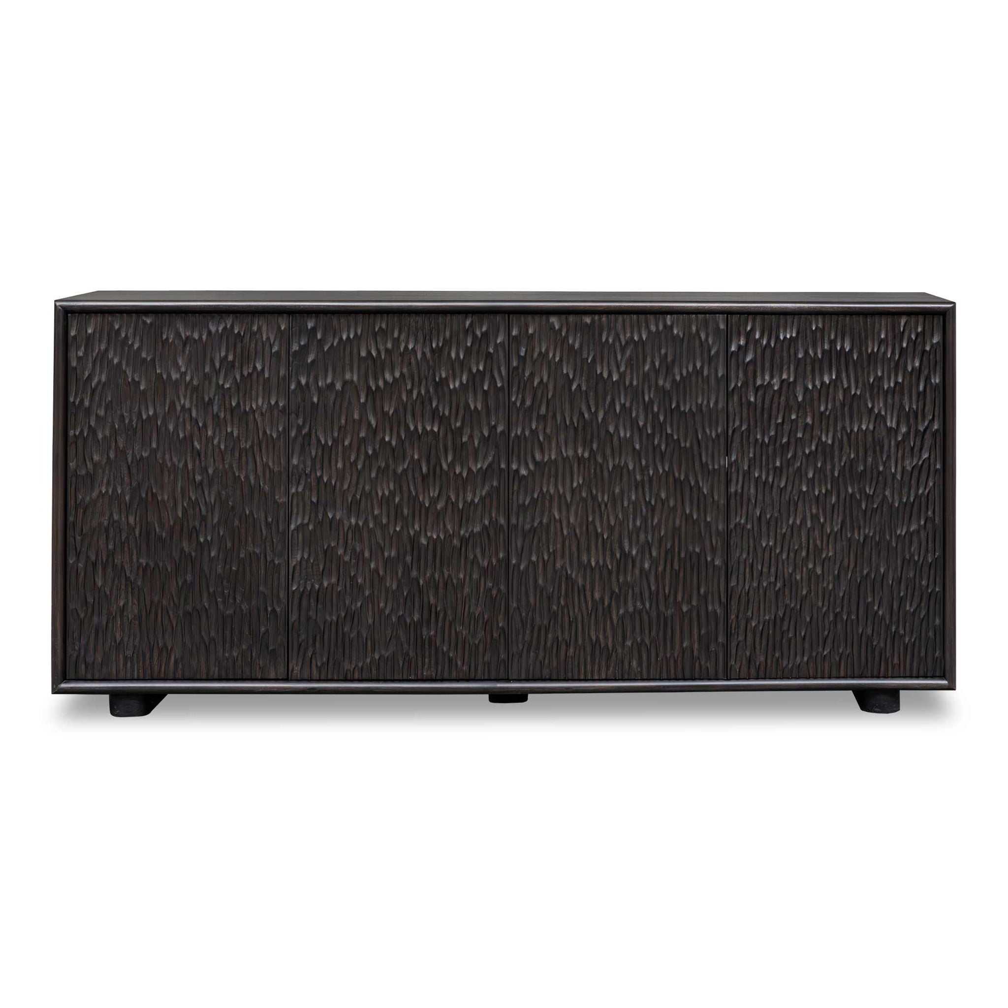 Stevenson - Chiseled 4 Door Cabinet - Black / Brown / Woodtone
