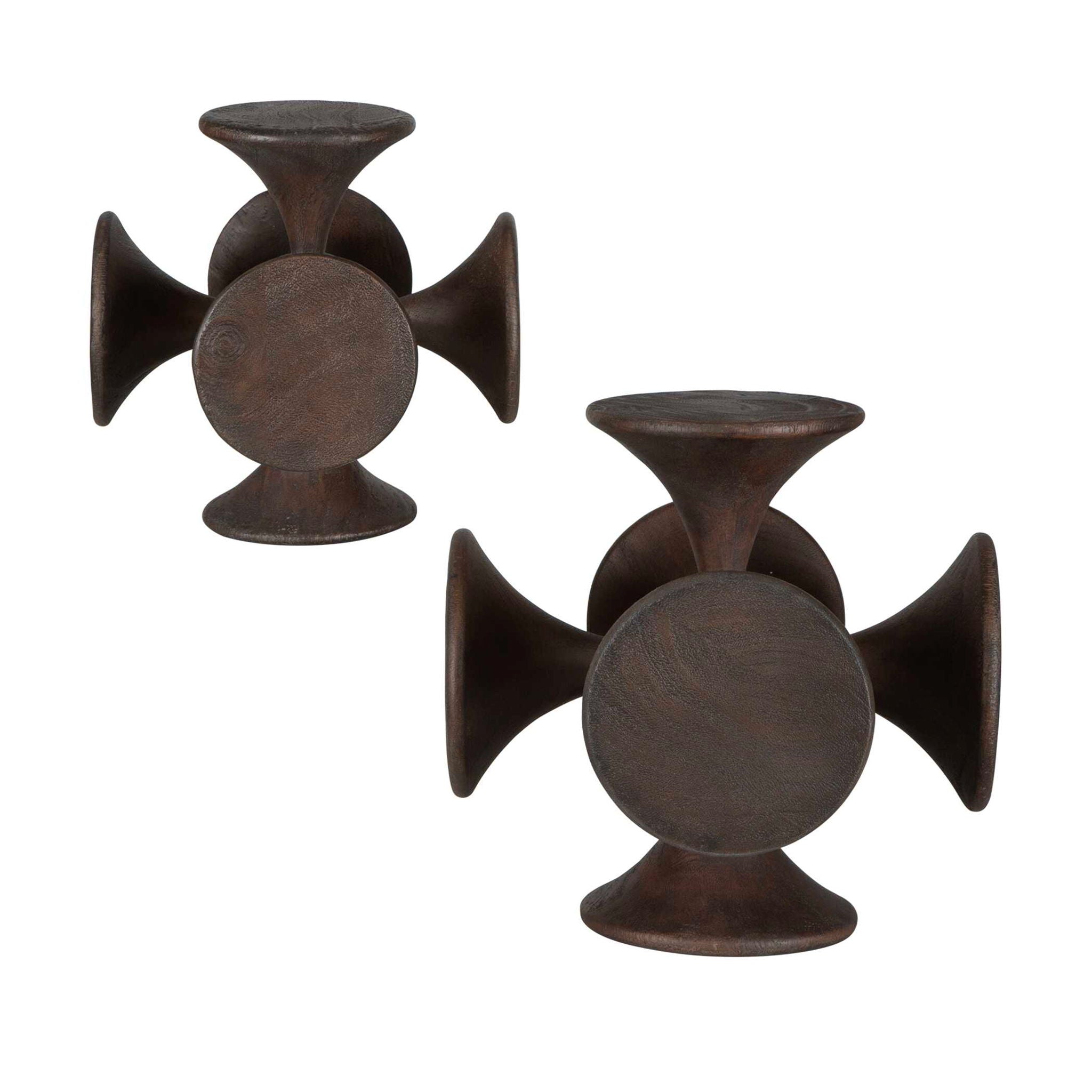 Balanced Harmony - Wooden Sculptures (Set of 2) - Dark Brown