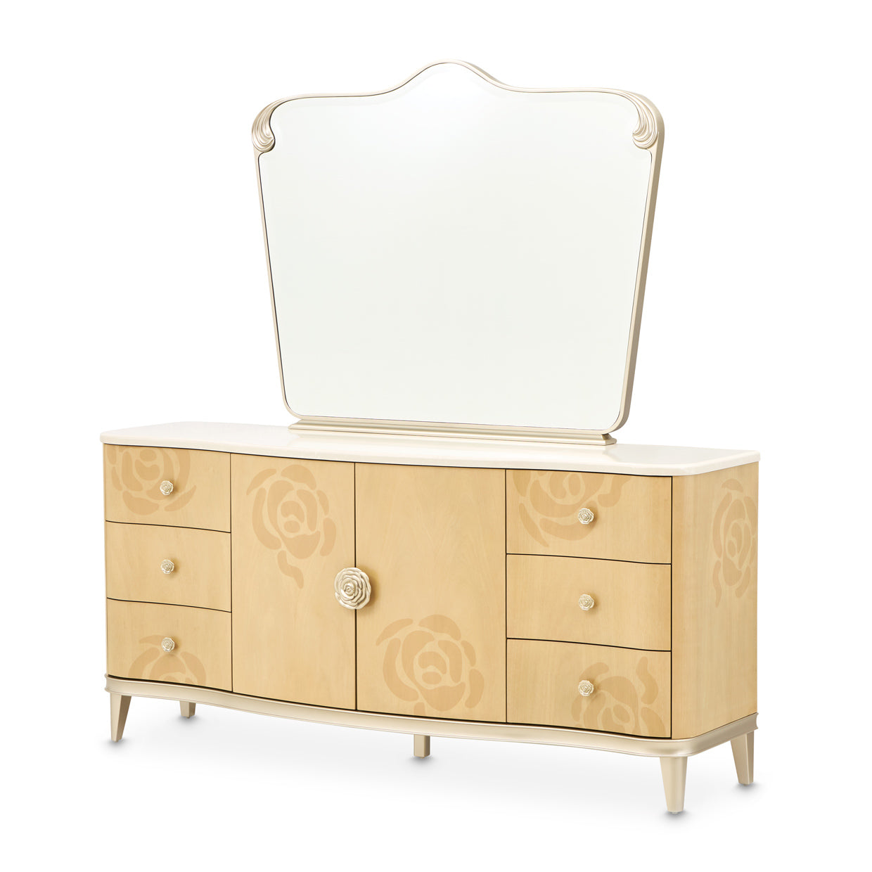 Camellia Field Dresser & Mirror - Caramel