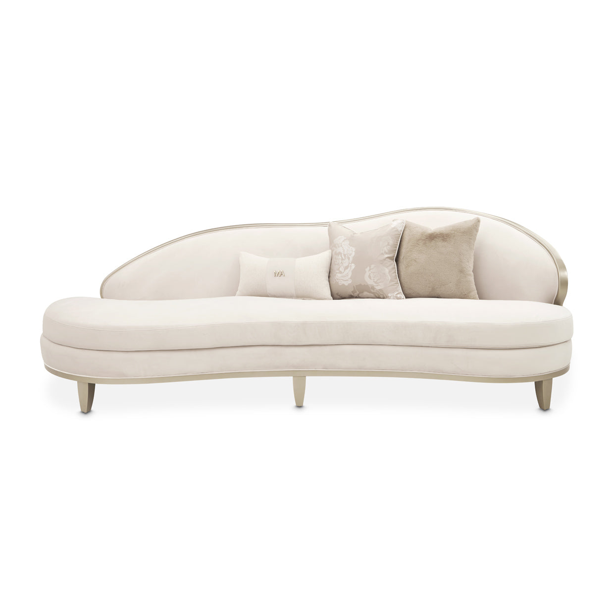 Camellia Field Velvet Asymmetrical Sofa - Cornsilk/Champagne Gold