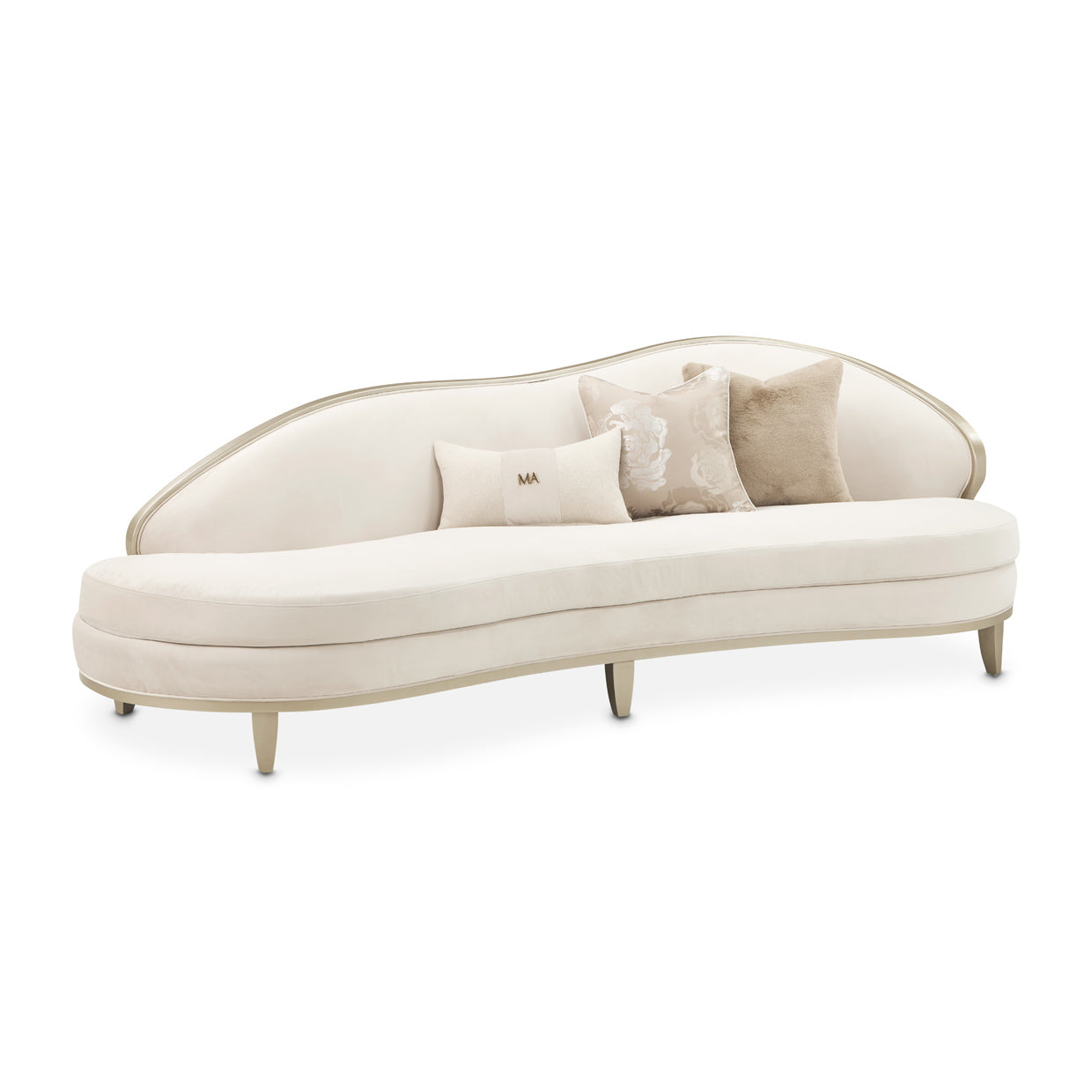Camellia Field Velvet Asymmetrical Sofa - Cornsilk/Champagne Gold