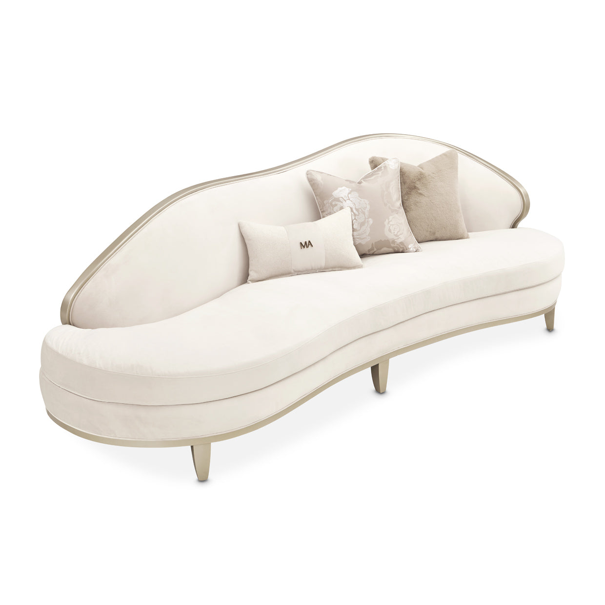 Camellia Field Velvet Asymmetrical Sofa - Cornsilk/Champagne Gold