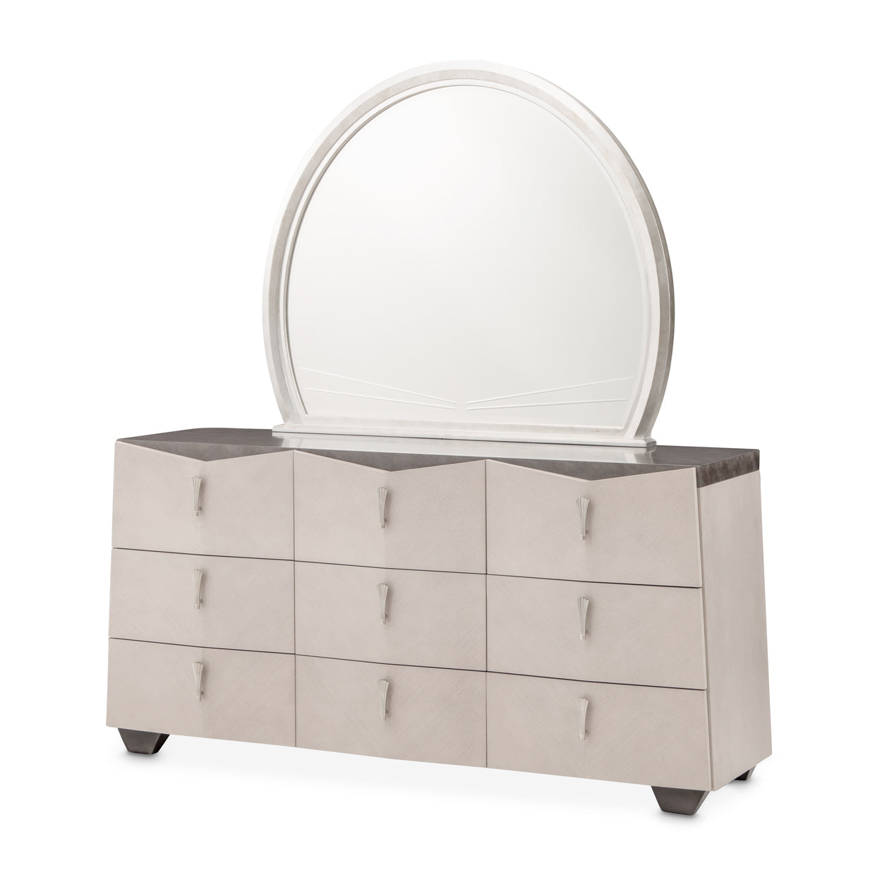 Fantosini Dresser & Round Mirror - Silver Mist