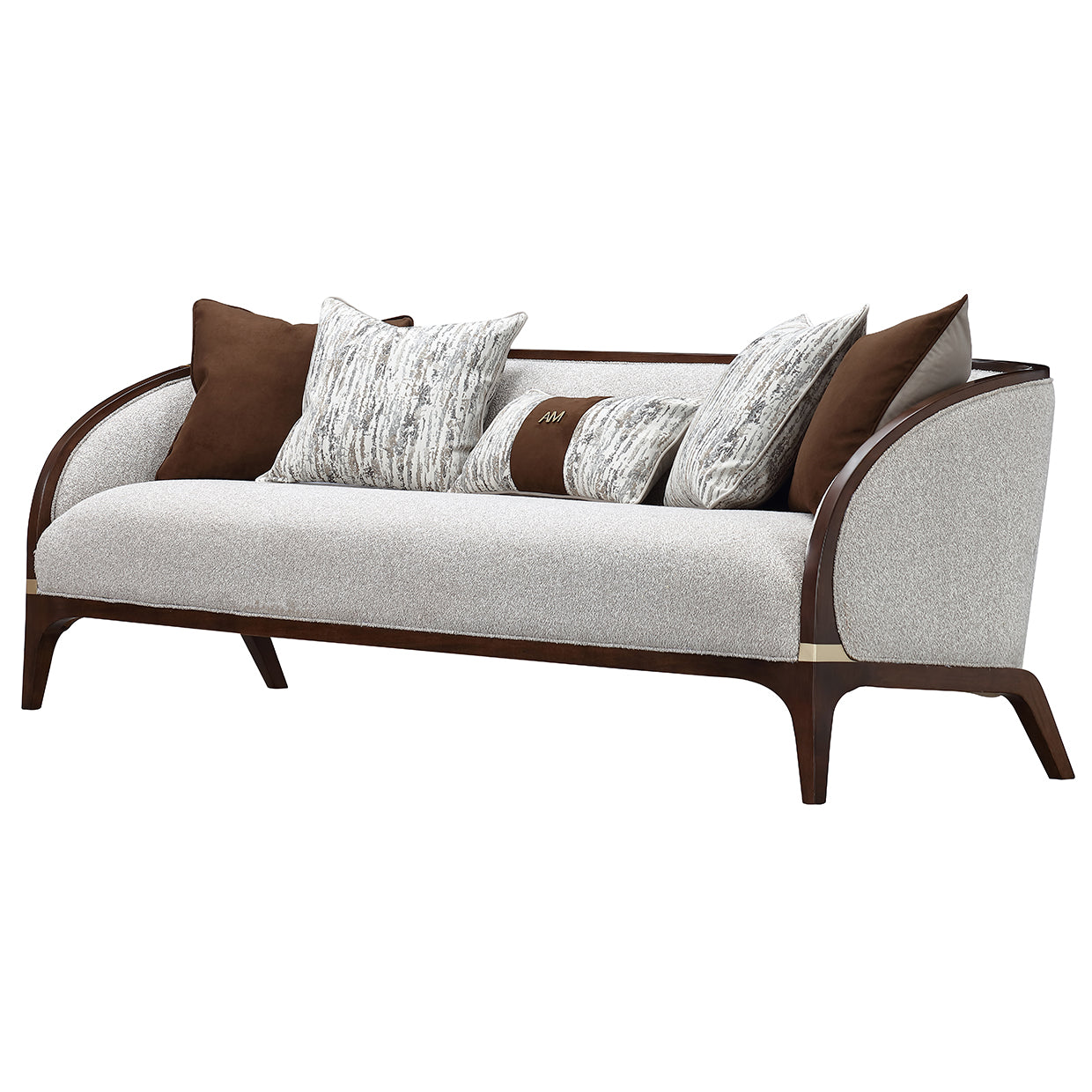 Houston BouclÃ© Sofa - Pebble/Walnut