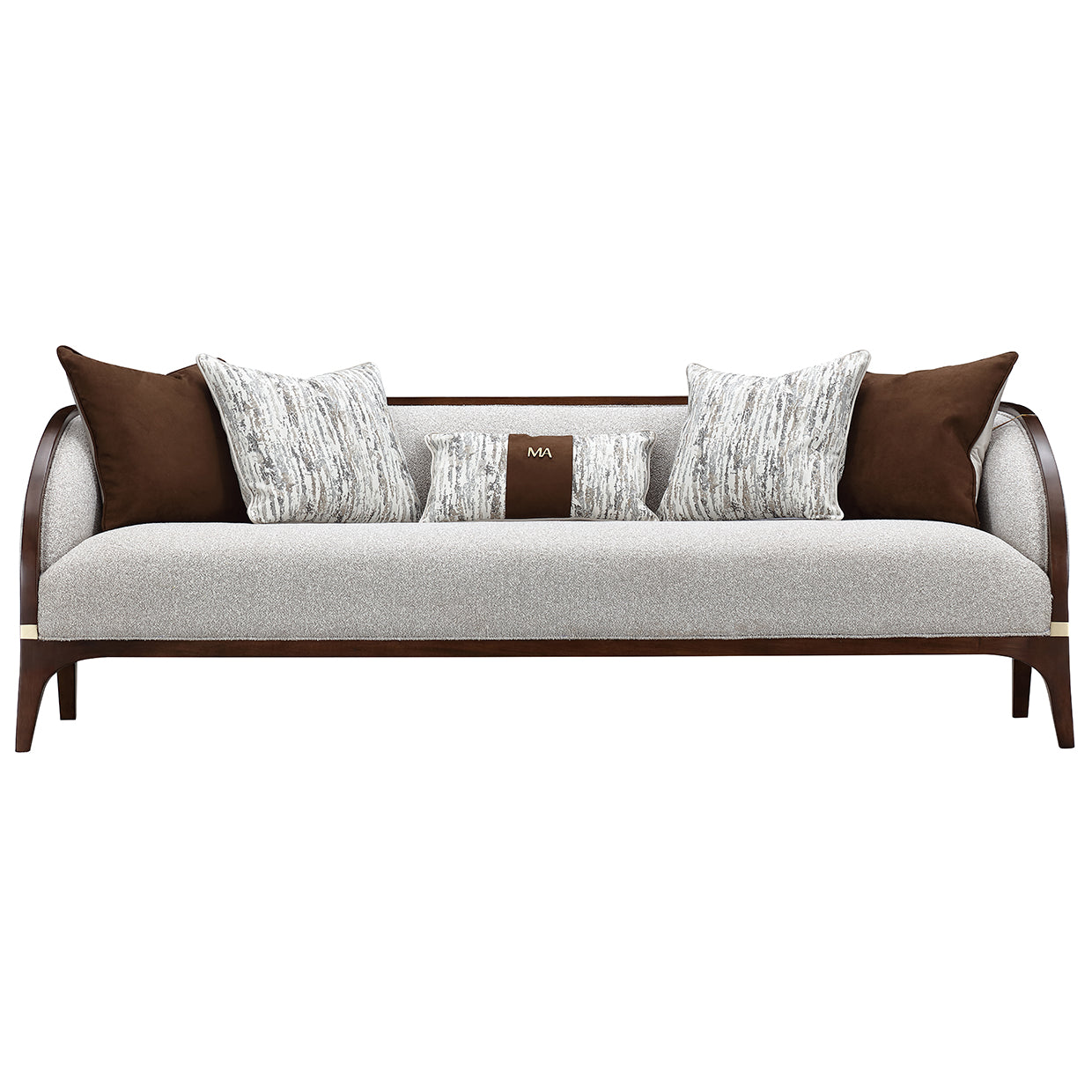 Houston BouclÃ© Sofa - Pebble/Walnut
