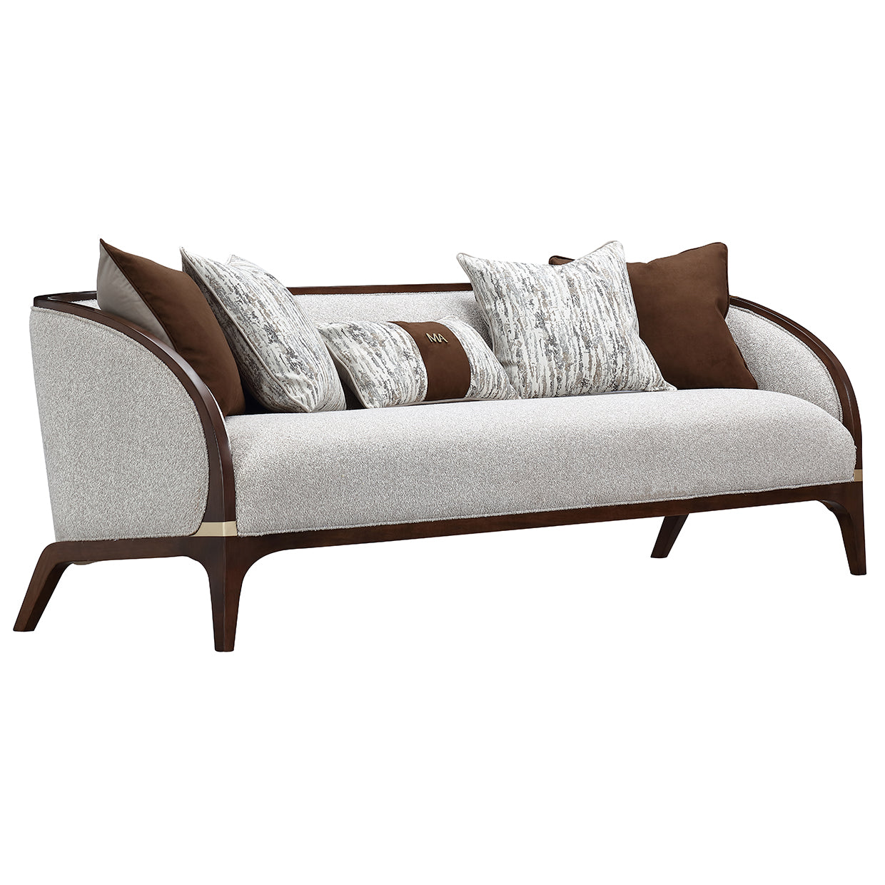 Houston BouclÃ© Sofa - Pebble/Walnut