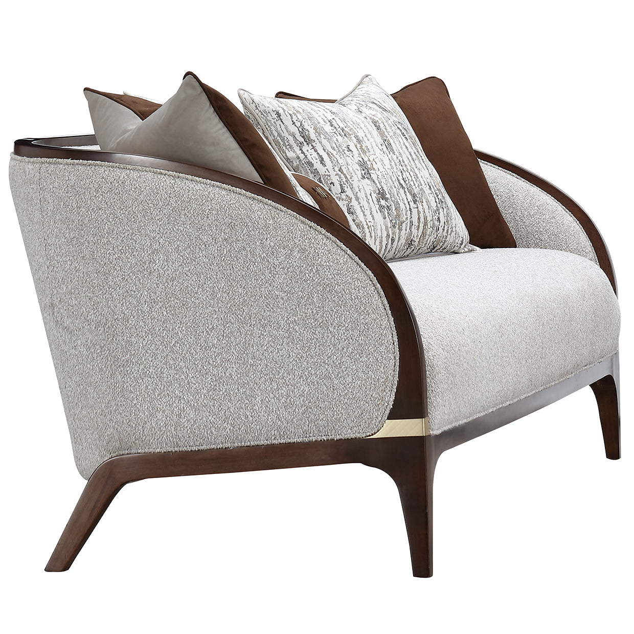 Houston BouclÃ© Sofa - Pebble/Walnut