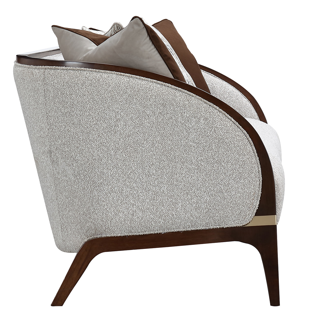 Houston BouclÃ© Sofa - Pebble/Walnut