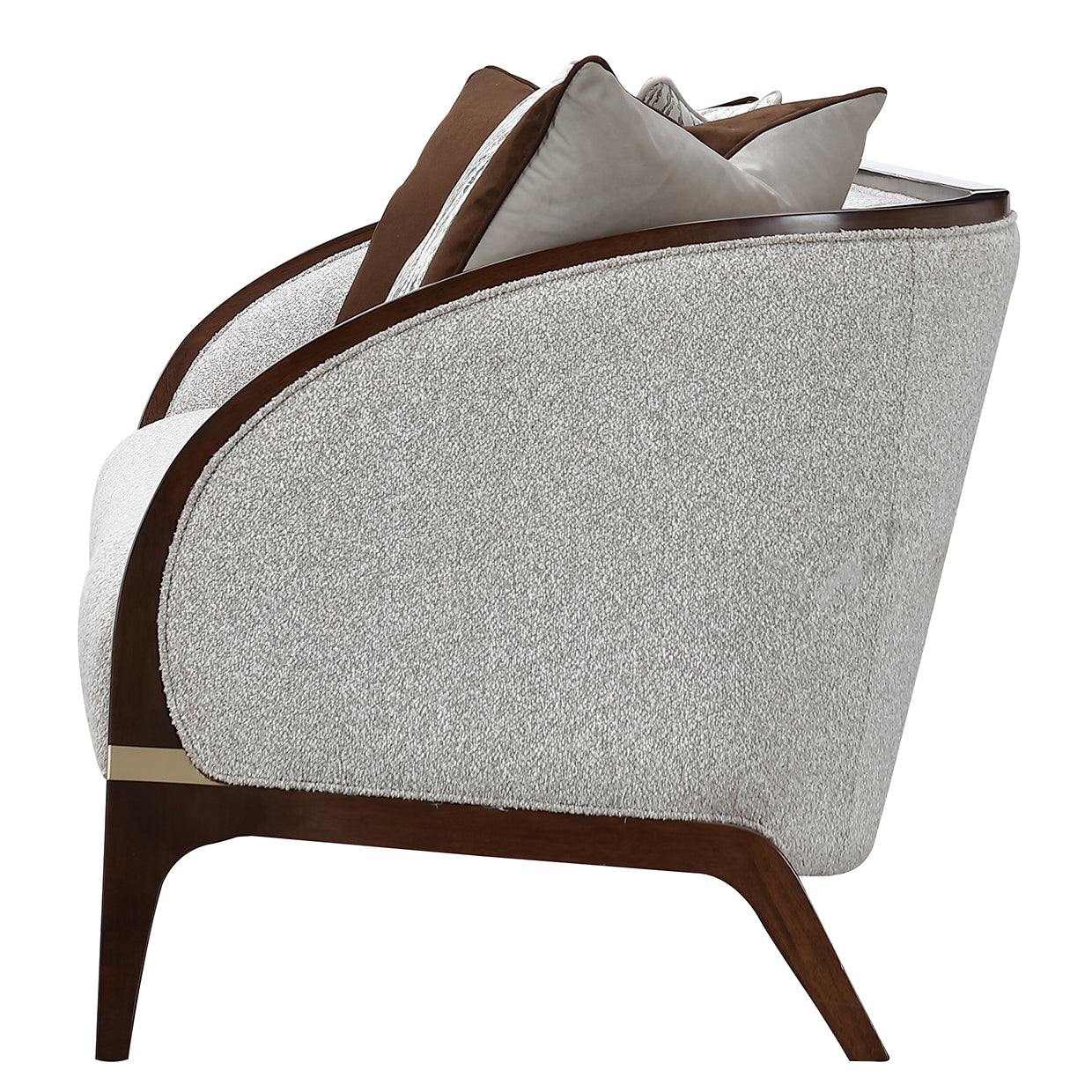 Houston BouclÃ© Sofa - Pebble/Walnut