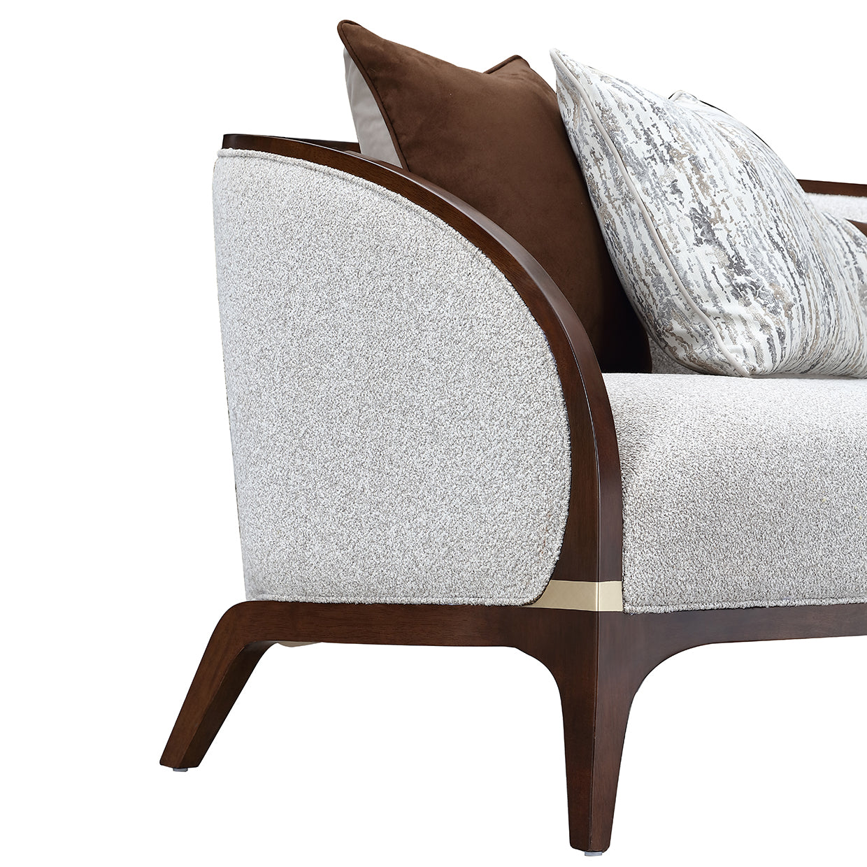 Houston BouclÃ© Sofa - Pebble/Walnut