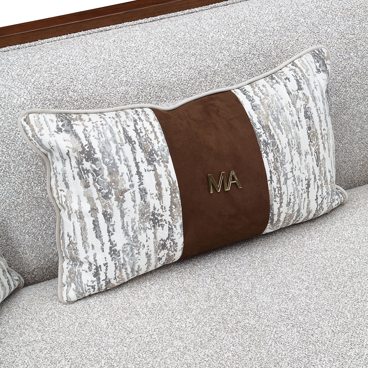 Houston BouclÃ© Sofa - Pebble/Walnut