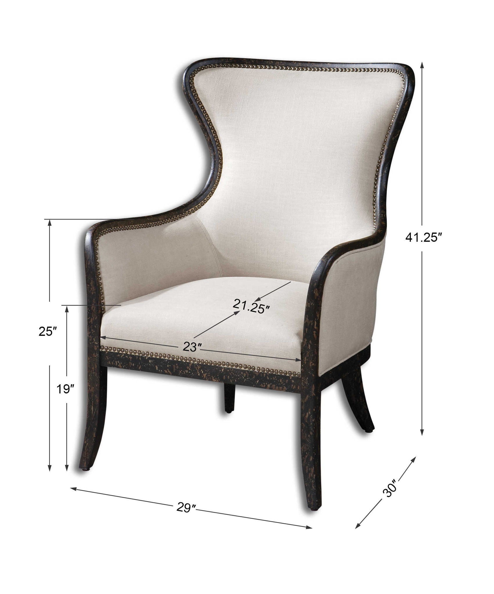 Sandy - Wing Back Armchair - Beige & Dark Brown