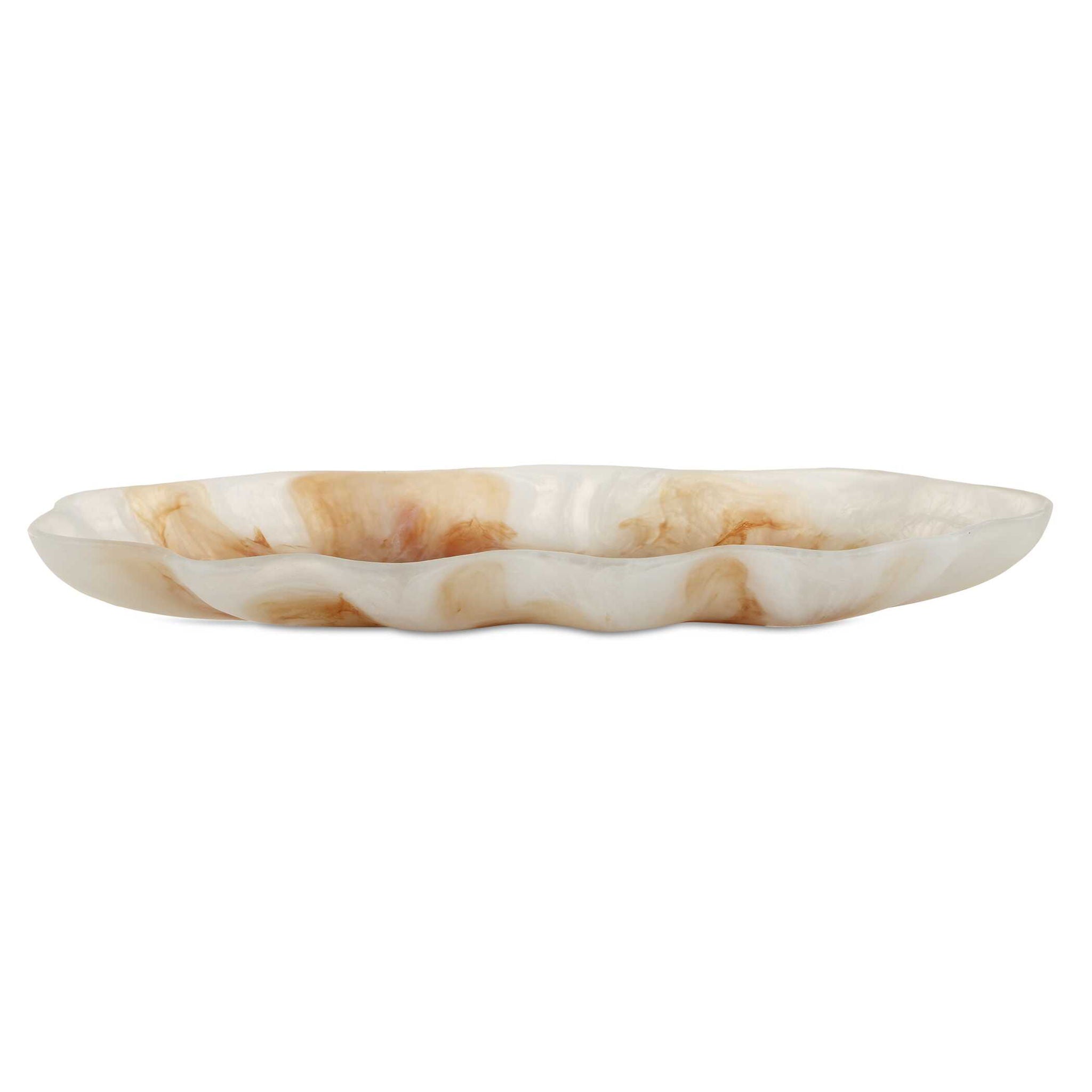 Organic Elegance - Wavy Oval Bowl - Brown / White